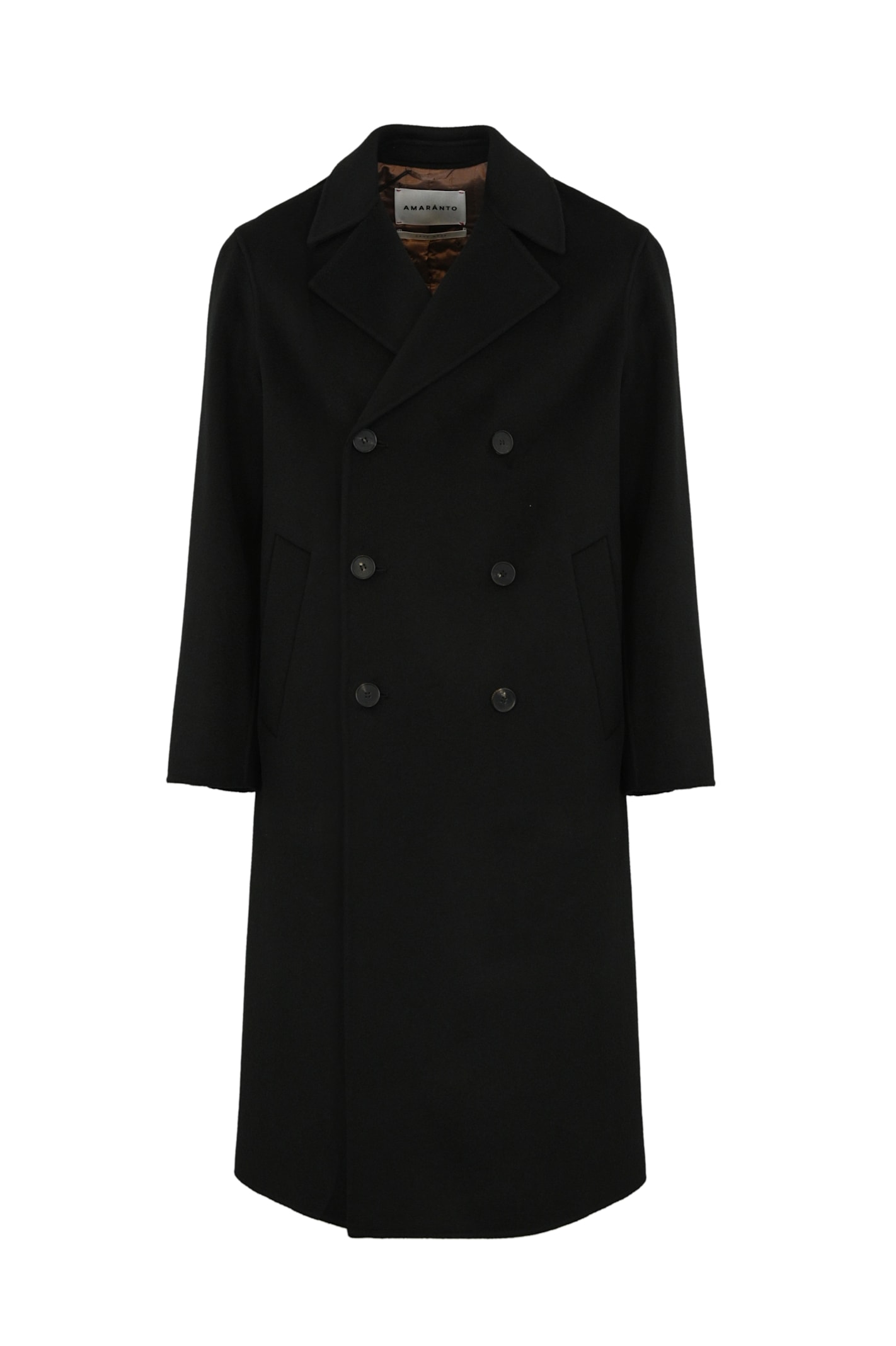 Shop Amaranto Double-breasted Coat In Wool And Cashmere In Nero