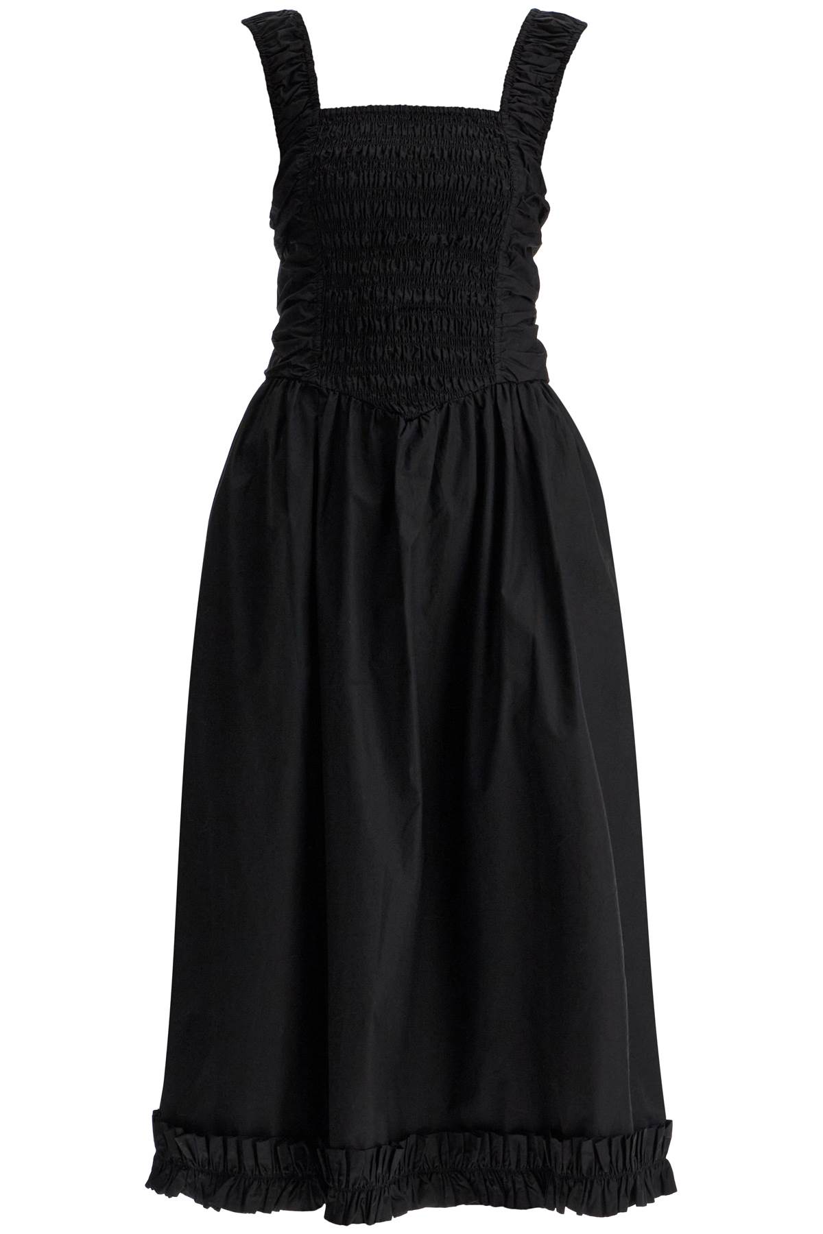 Black Cotton Poplin Midi Strap Smock Dress