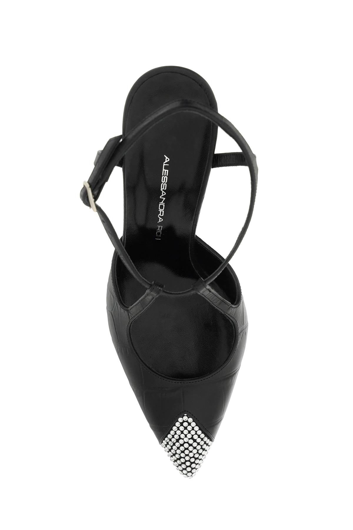 Shop Alessandra Rich Leather Slingback Pumps With Crystal Point In Black (black)