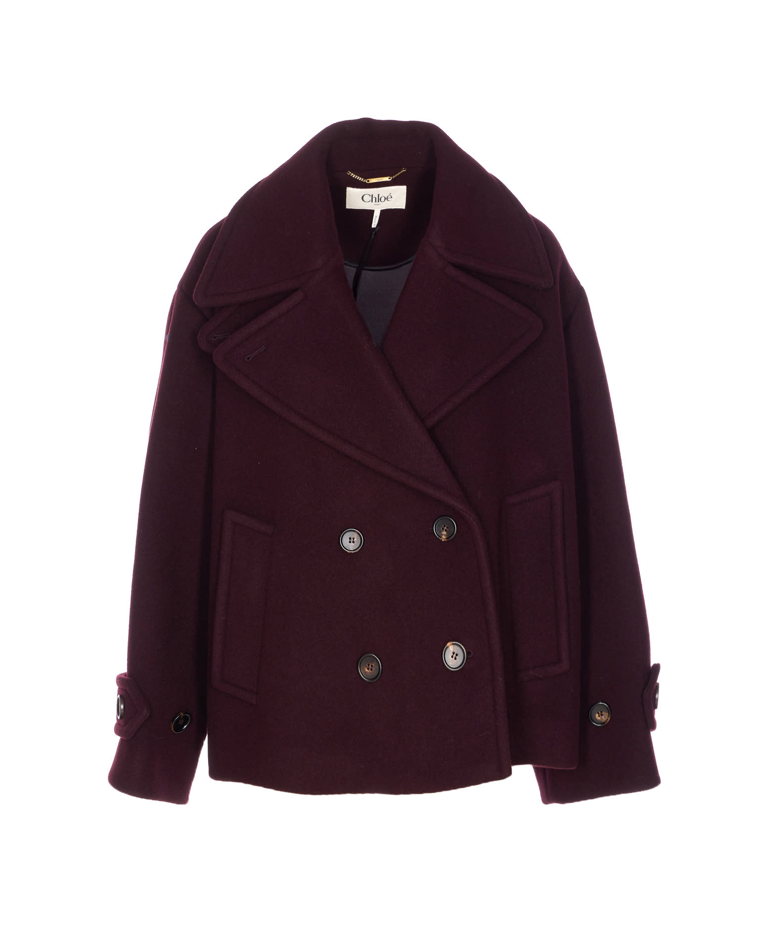 Chloé Women Violet Double-breasted Jacket With Wide Notched Revers And Dropped Shoulders In Wool Ble In Burgundy