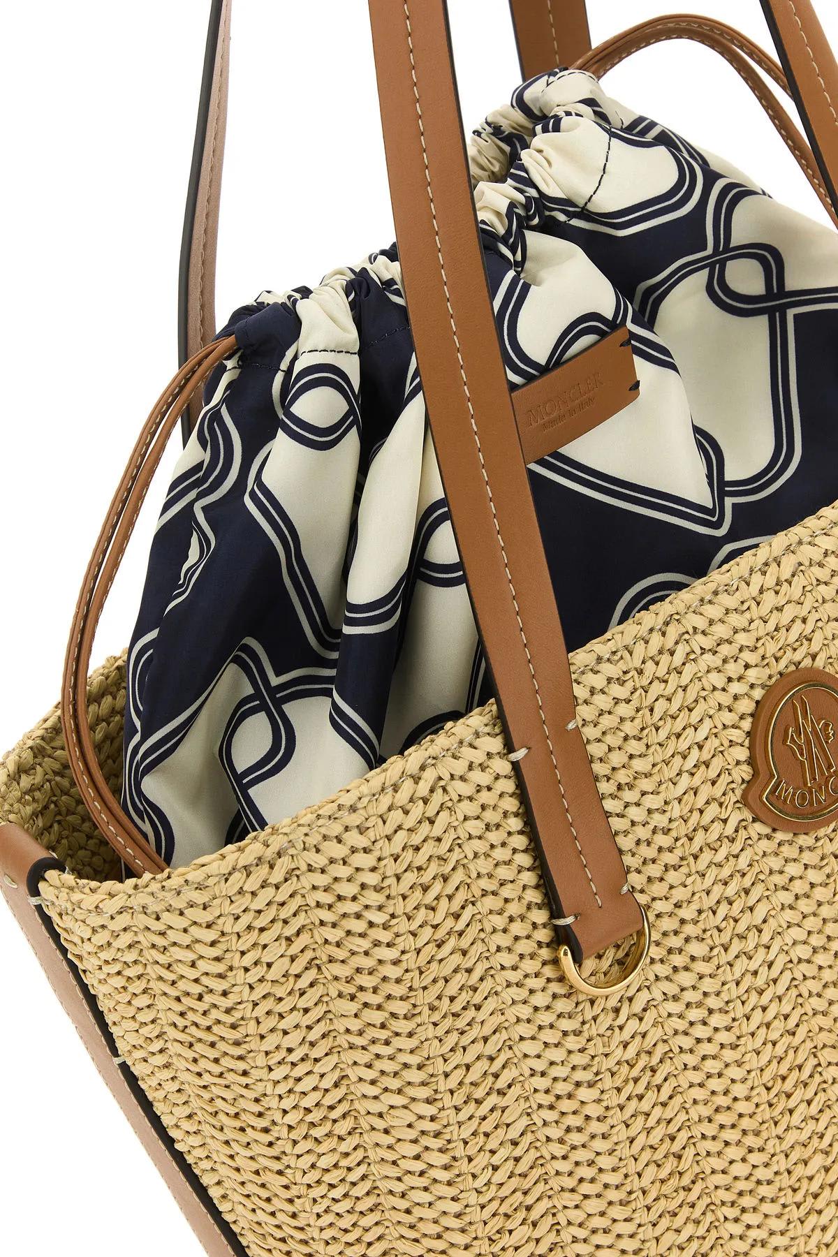 Moncler Raffia Small Hubba Shopping Bag In Beige