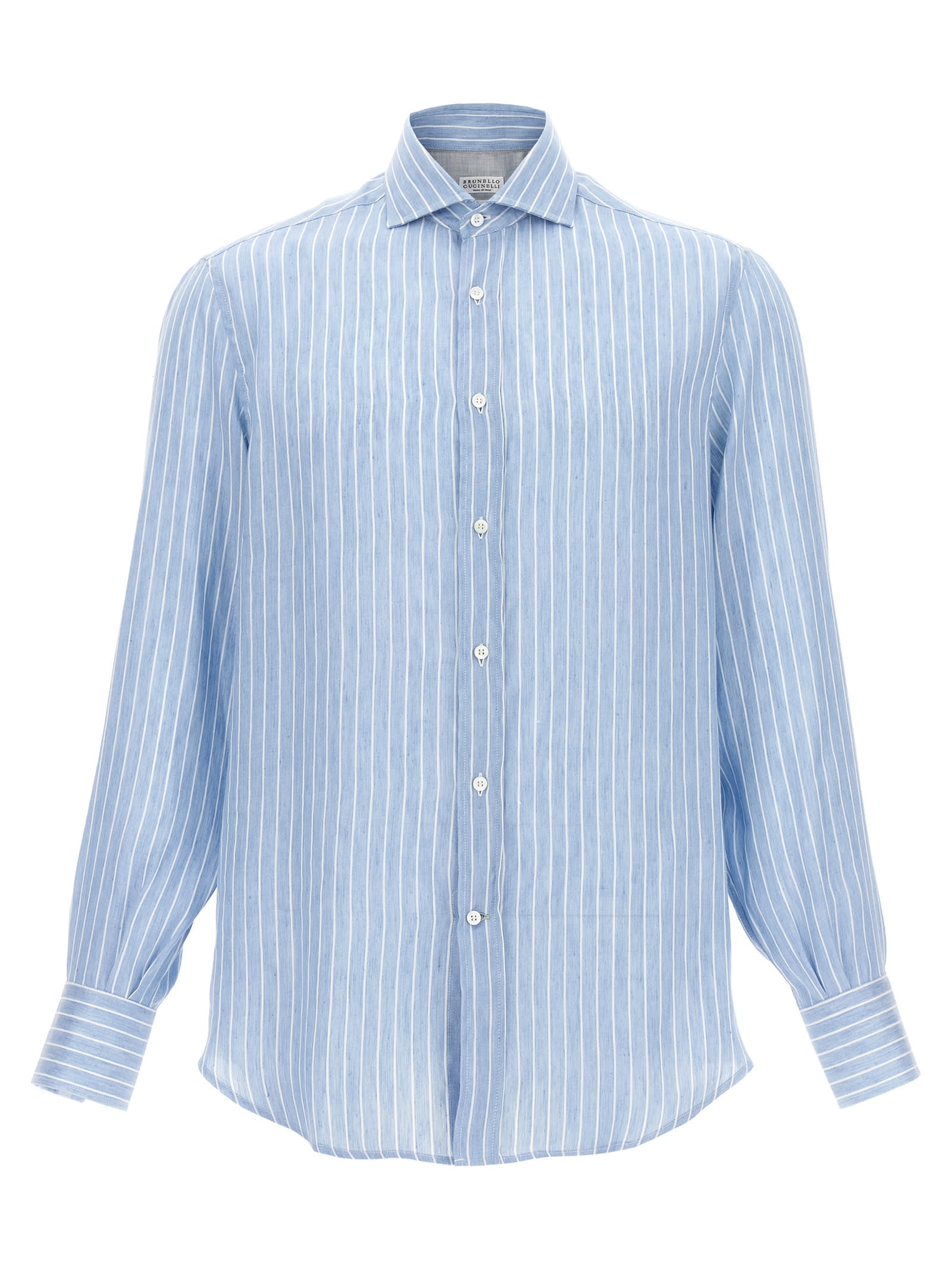 Brunello Cucinelli Striped Linen Shirt In Light Blue | ModeSens