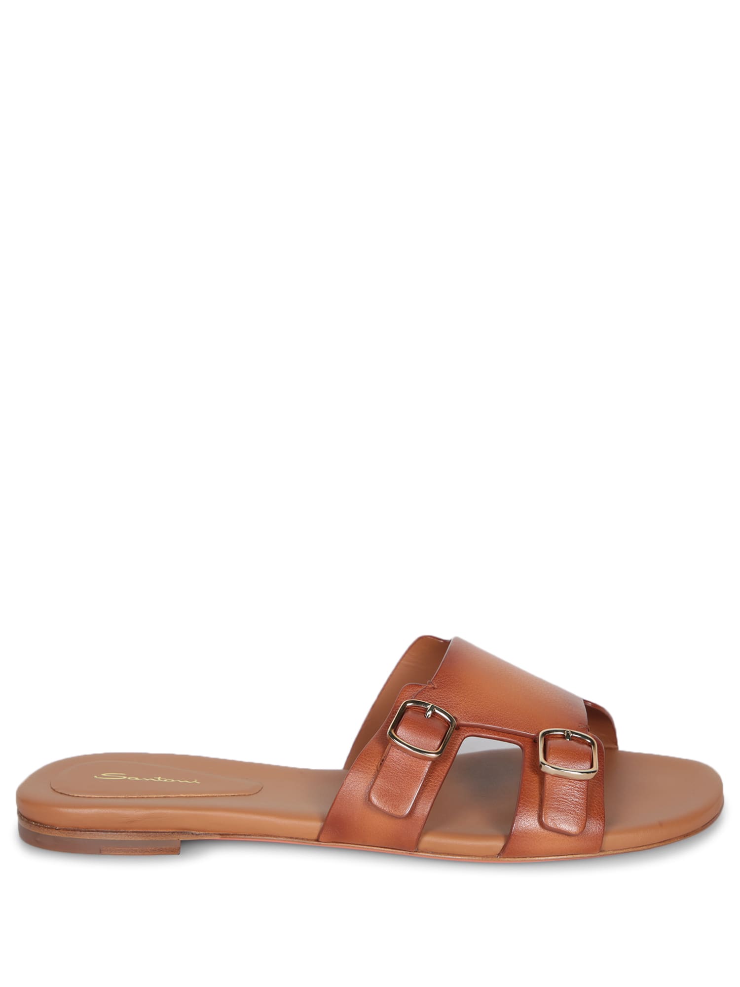 SANTONI BROWN SLIDE BUCKLES SANDALS
