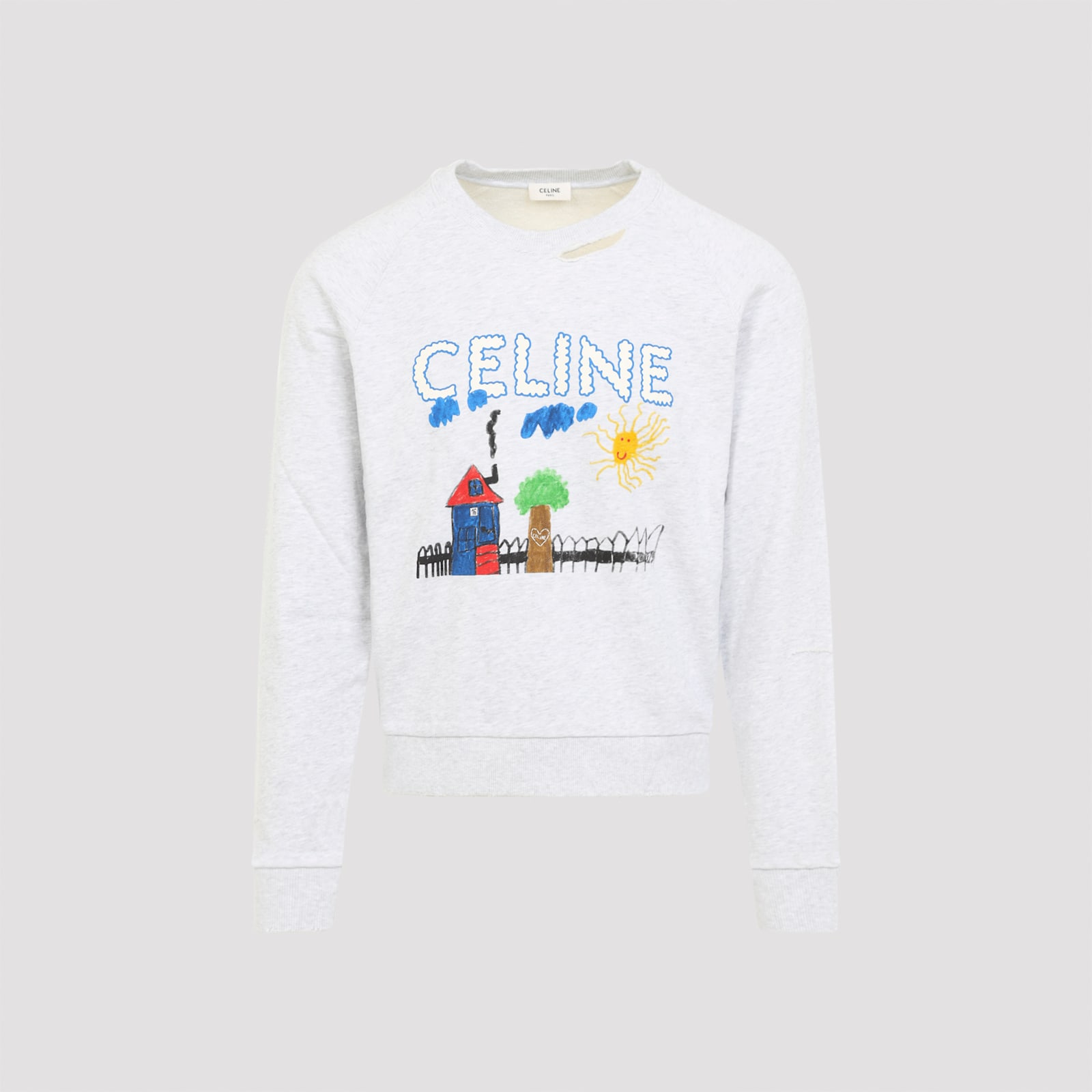 Celine Light Grey Printed Sweatshirt In White