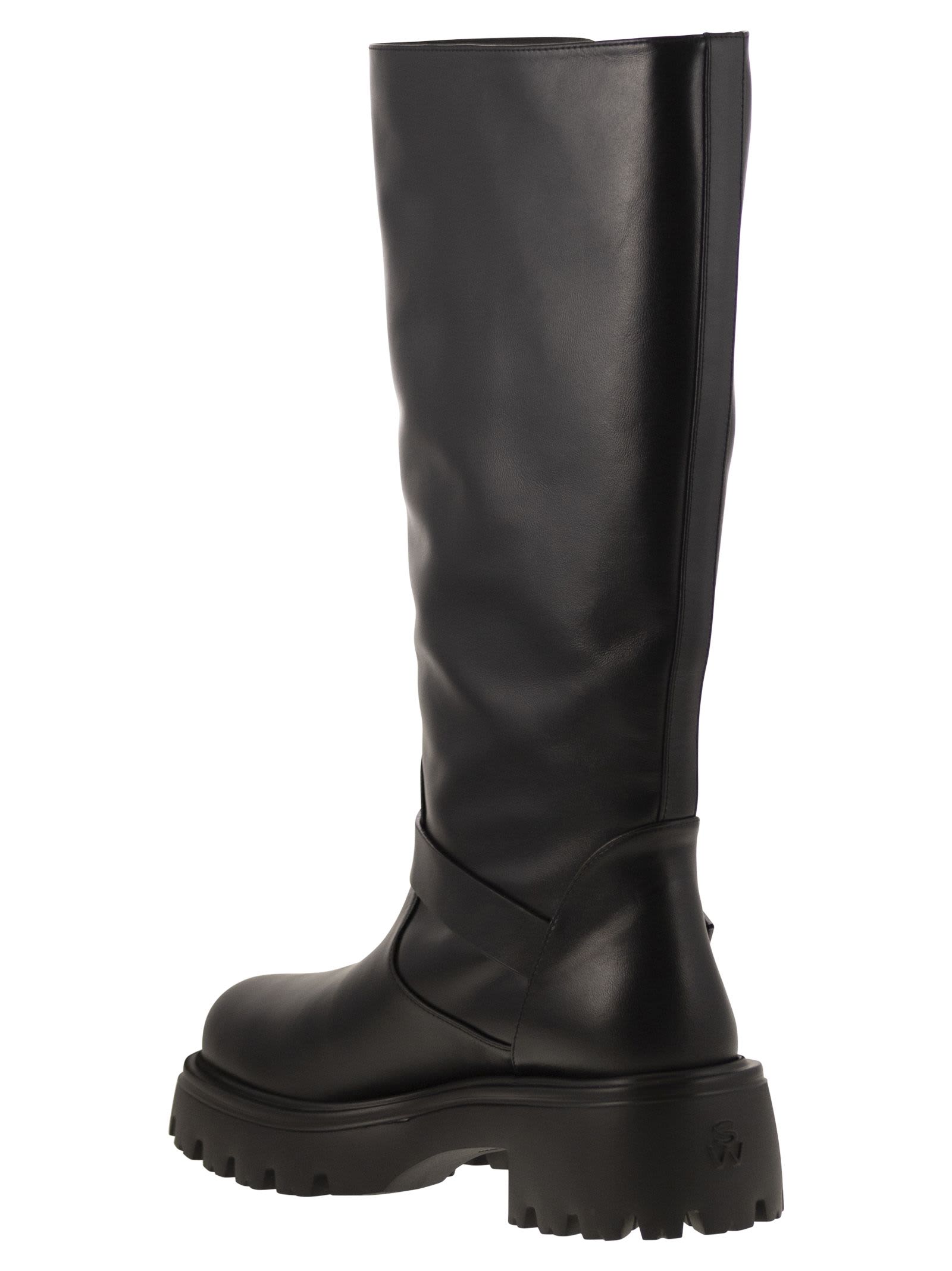 Shop Stuart Weitzman Emerson Moto - Leather Boot In Black