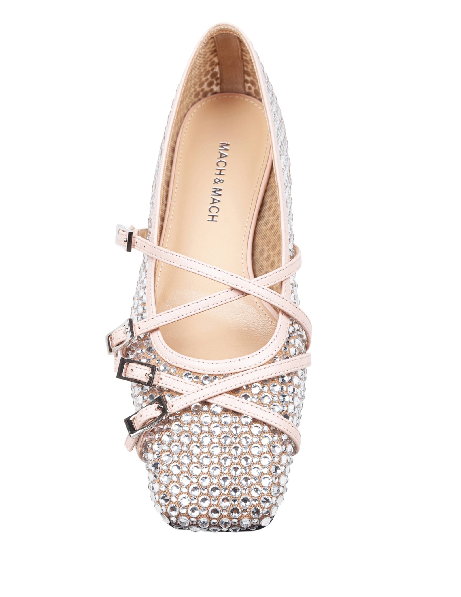 Mach & Mach Mesh Ballerina With Applied Crystals In Nude