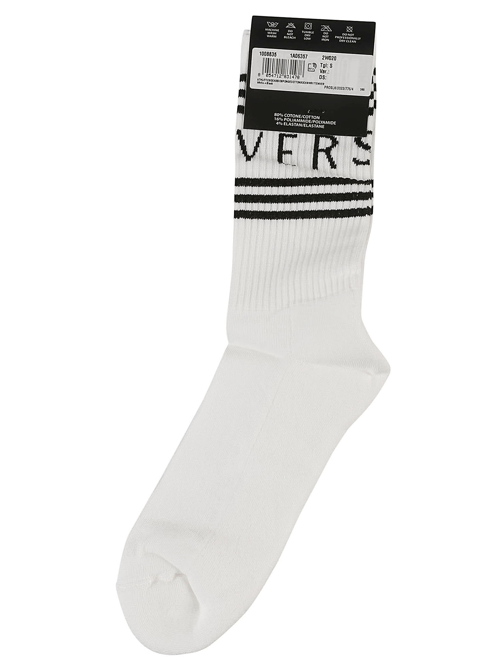 Shop Versace Cotton Logo Socks In White/black
