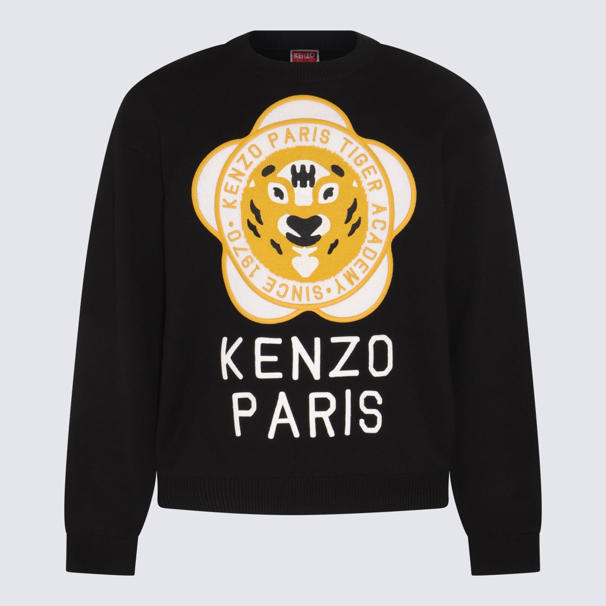 Kenzo Black, White And Yellow Wool-cotton Blend Jumper