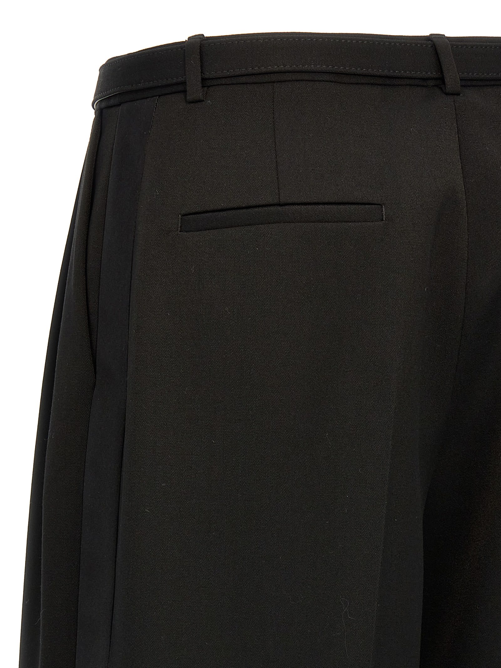 Jil Sander Belted Wool Wide-leg Trousers In Black