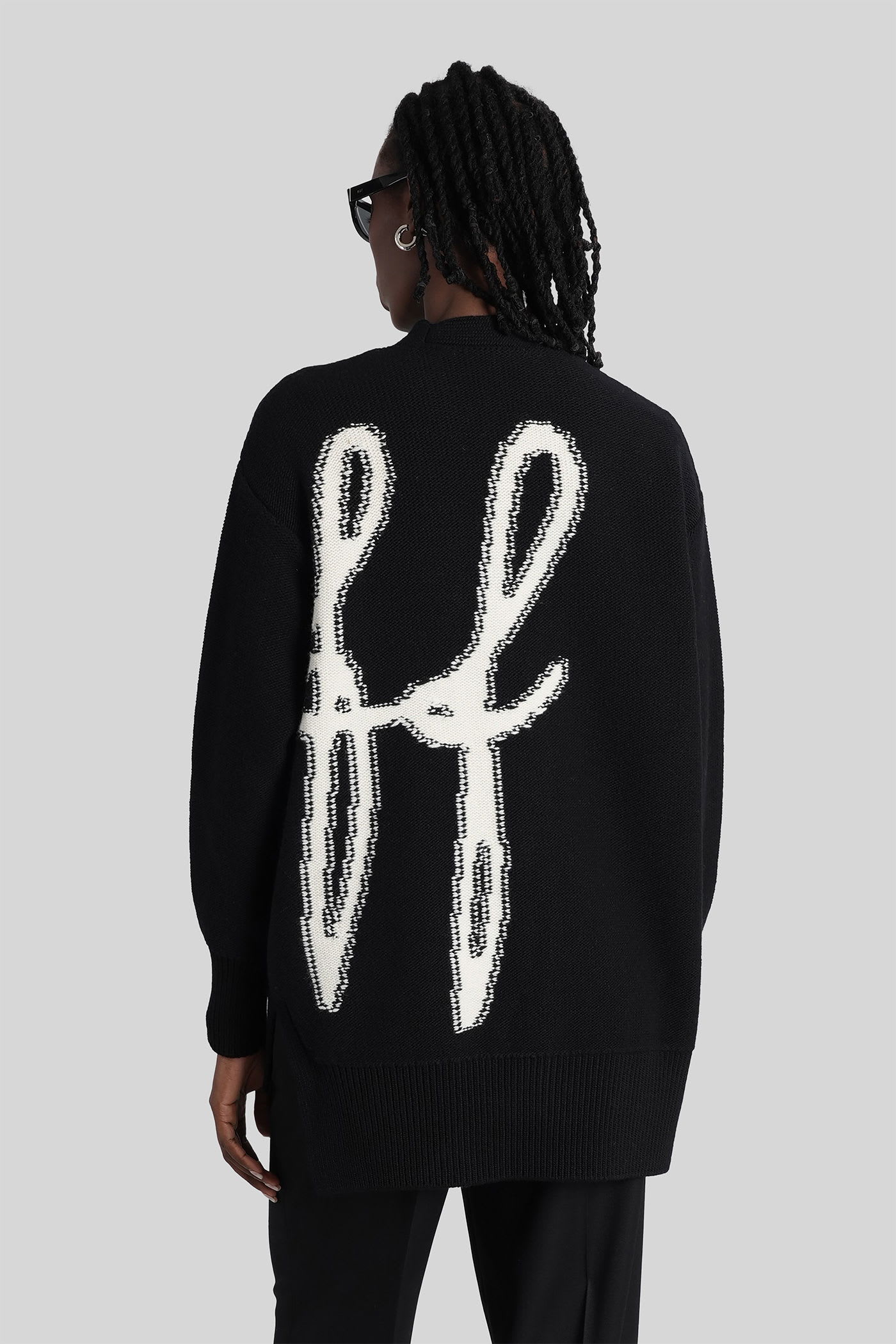 Off-white Black Oversized Cardigan With White Logo In Black