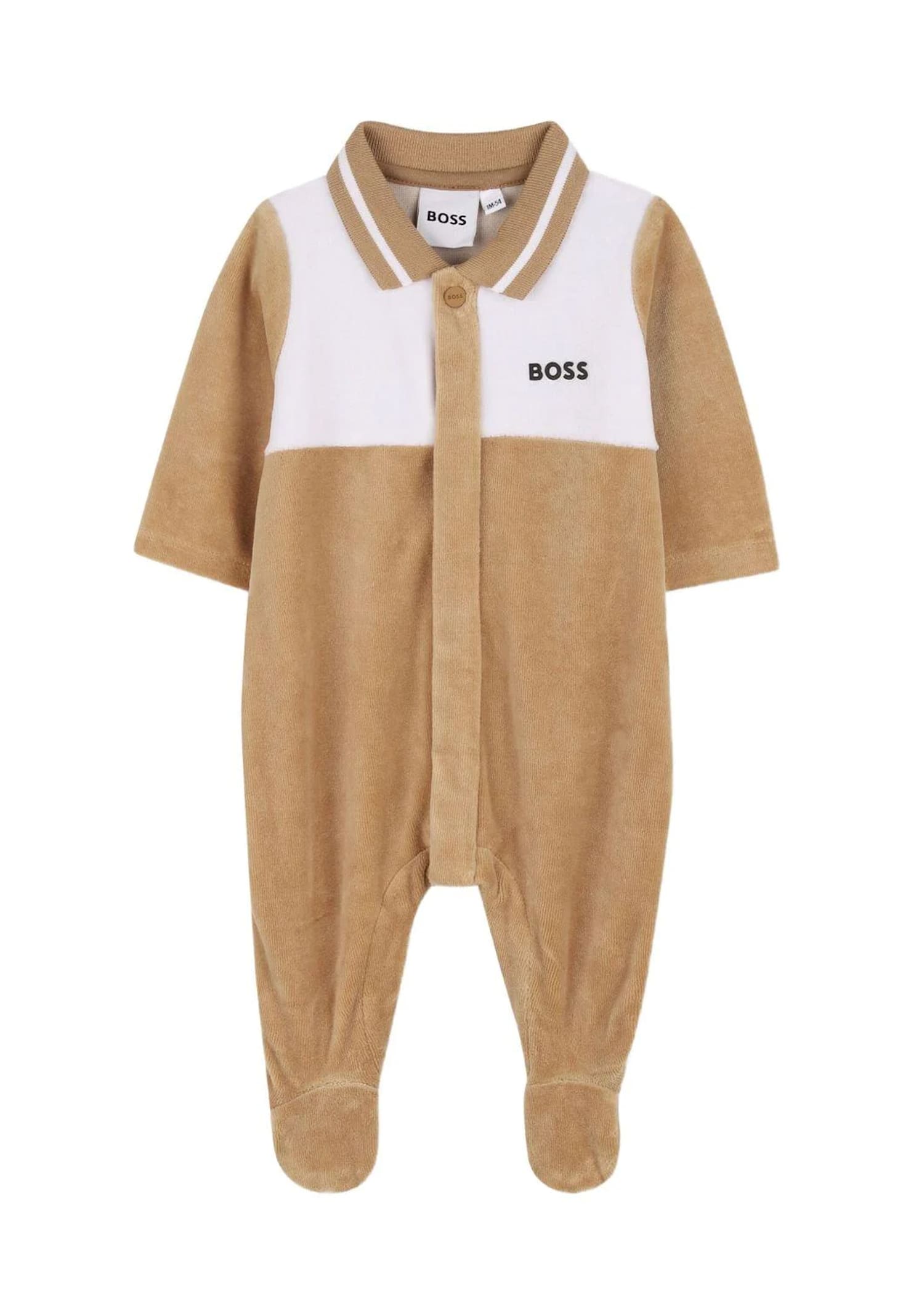 Hugo Boss Beige Babygrow For Baby Boy With Logo In Brown