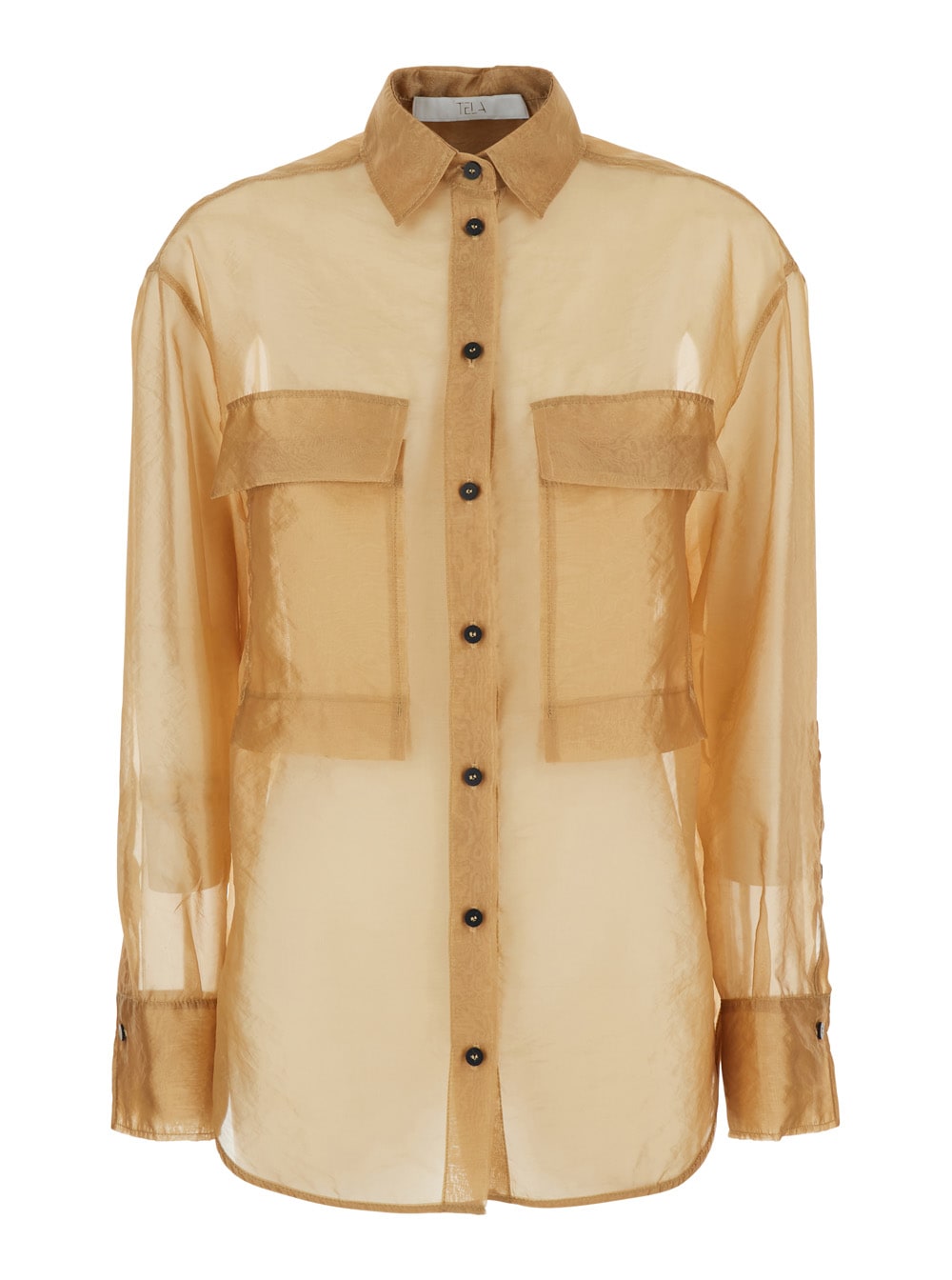 thelma Beige Shirt With Semi-transparent Design And Patch Pockets On The Chest In Tech Fabric Woman