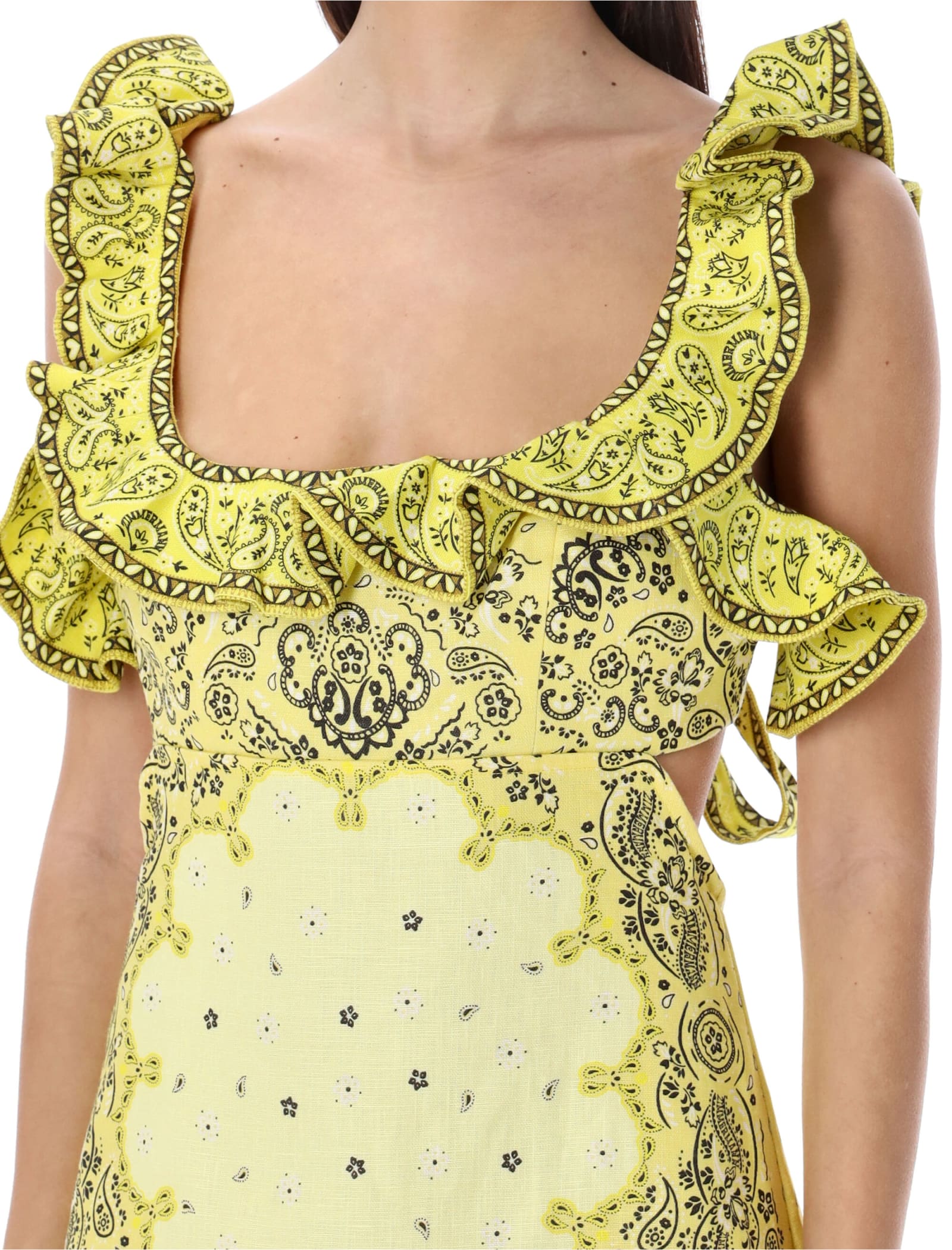 Shop Zimmermann Matchmaker Frilled Mini Dress In Yellow Bandana