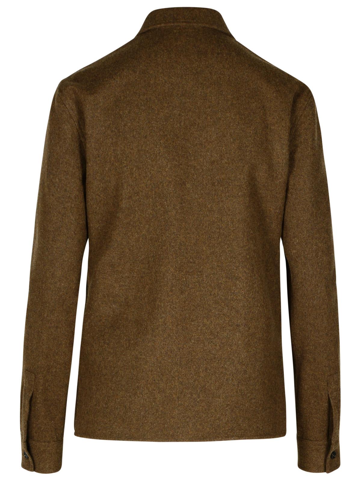 Jil Sander Wool Shirt With Collared Neck And Buttoned Cuffs In Brown