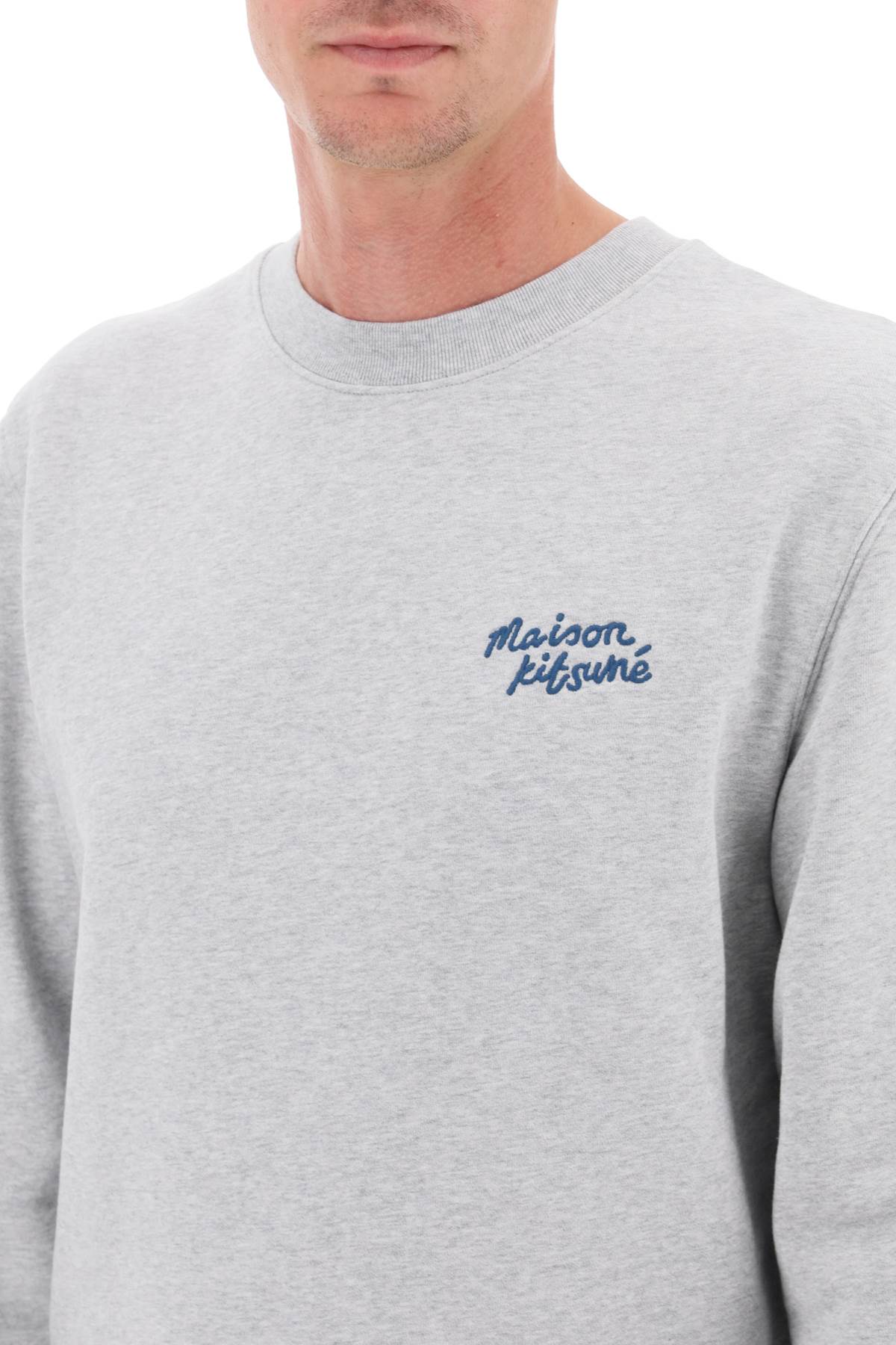Shop Maison Kitsuné Crew-neck Sweatshirt With Logo Lettering In Light Grey Melange (grey)
