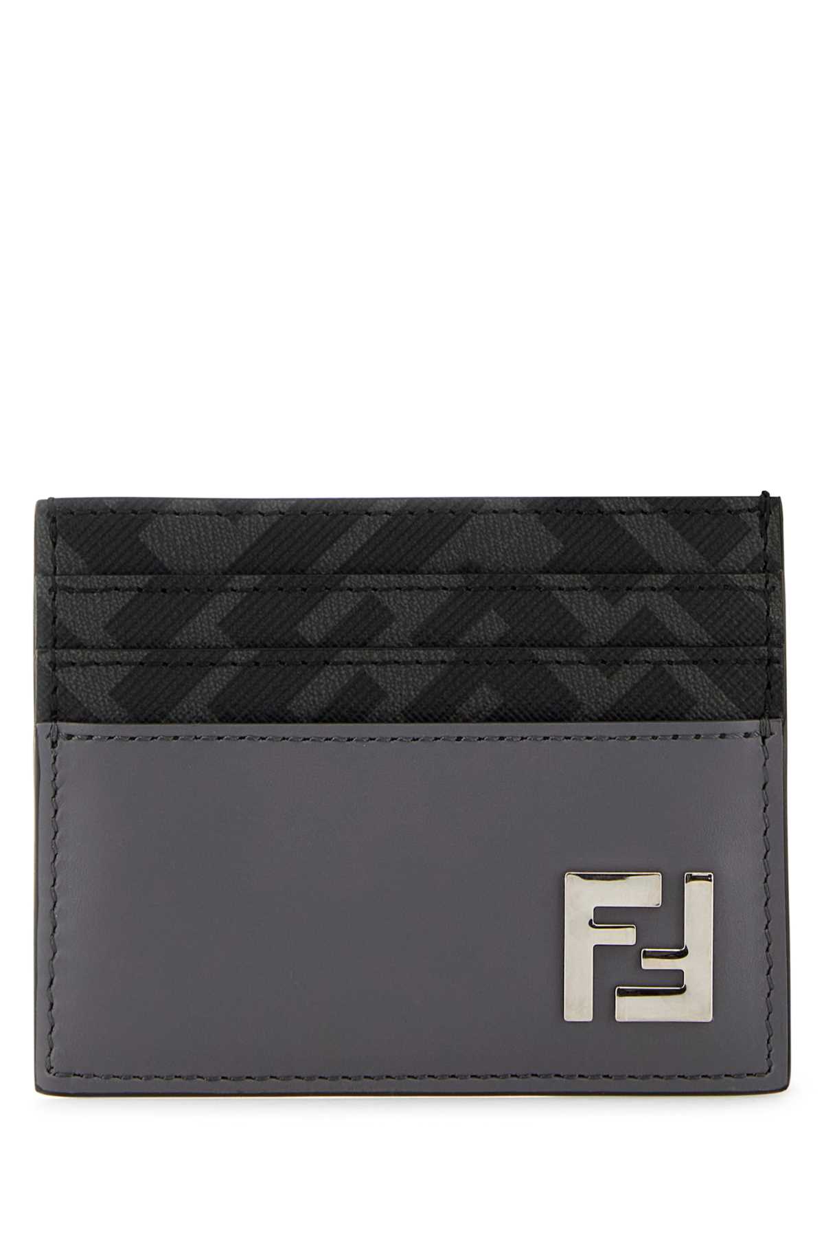 Shop Fendi Multicolor Leather And Canvas Cardholder In Acciaioneropal