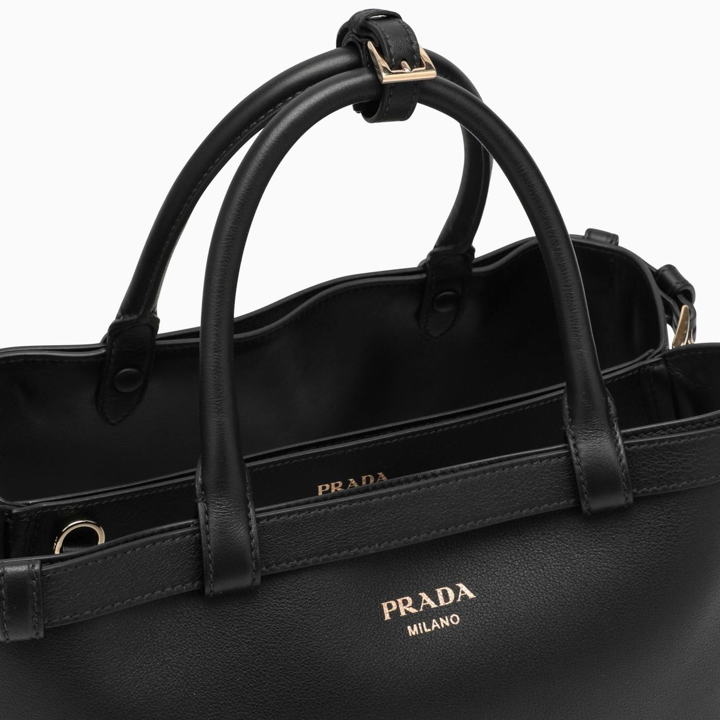 Shop Prada Black Medium Leather Handbag With Belt In Nero