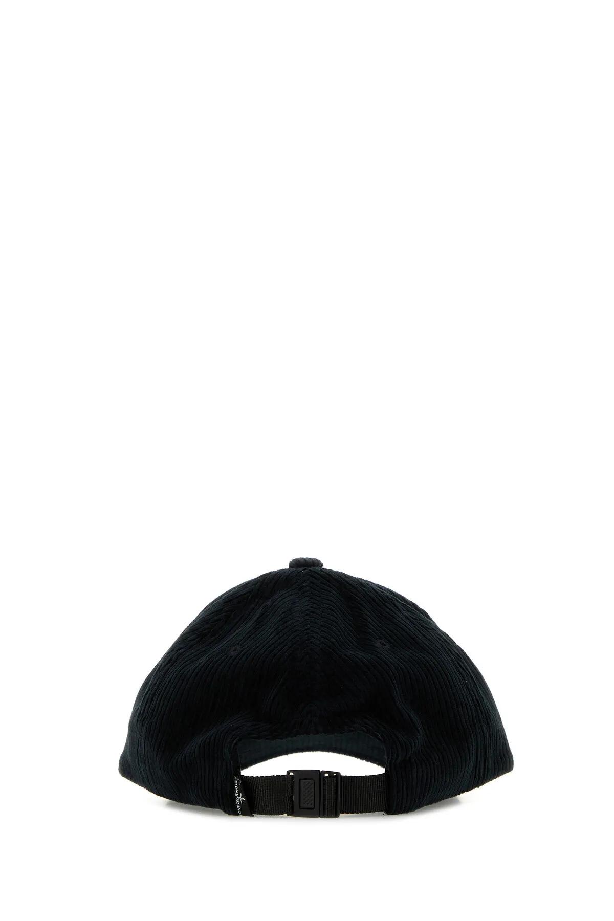 Shop Stone Island Black Corduroy Baseball Cap In Bleu