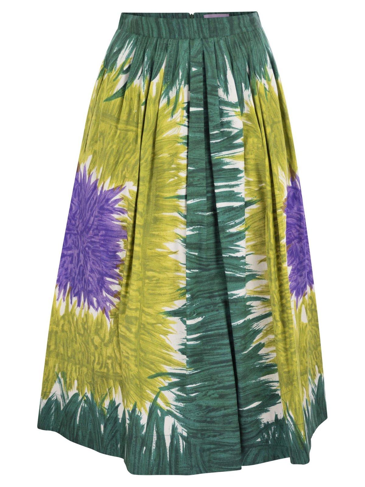 Weekend Max Mara Omens Green Circeo Graphic-print Cotton-poplin Midi Skirt In Multi