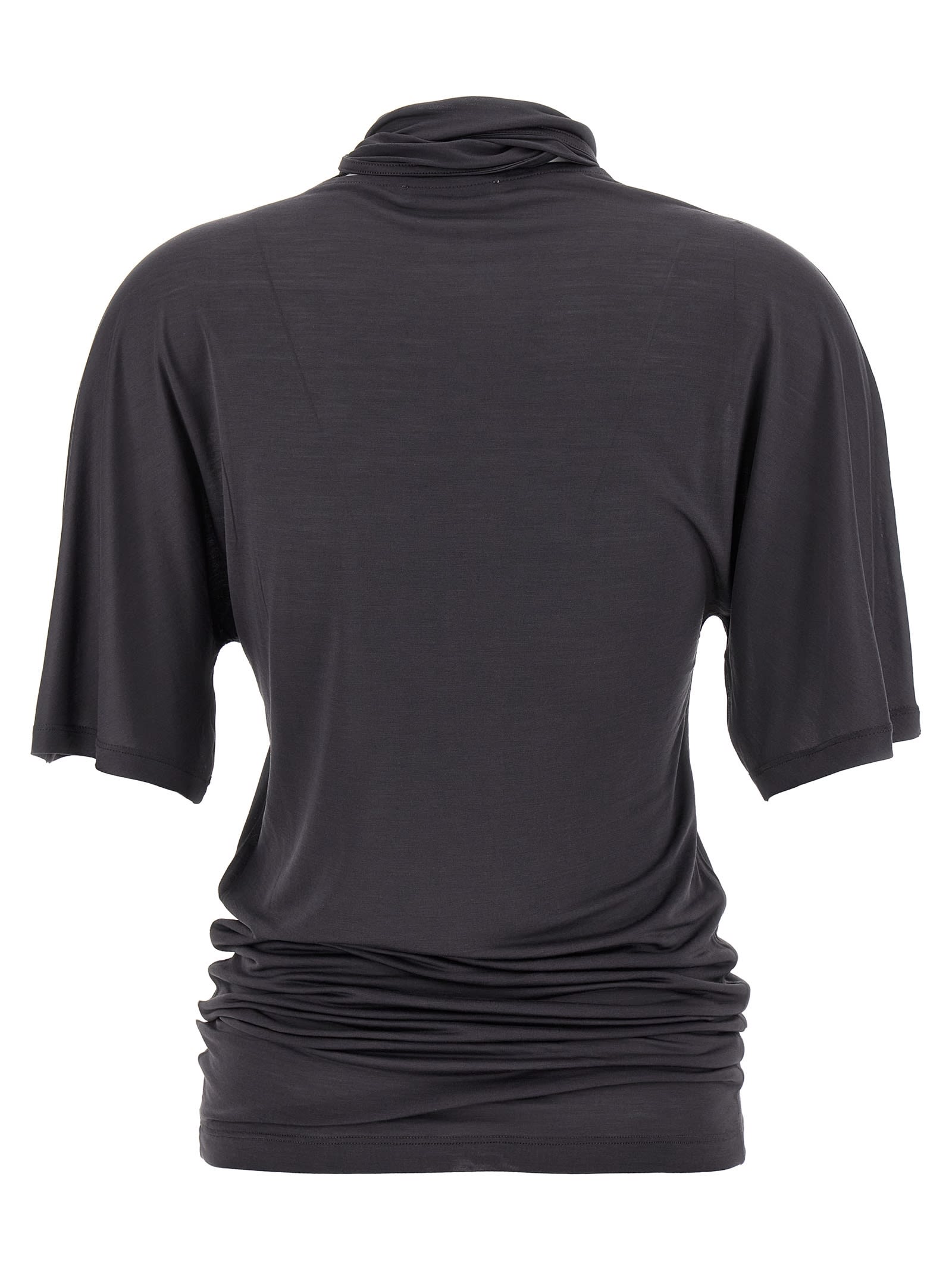 Lemaire Silk Crewneck Top With Knotted Scarf Detail In Black