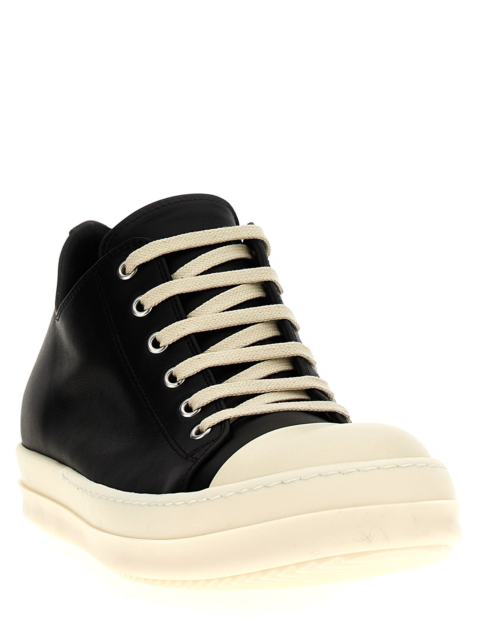 Rick Owens Low-top Round Toe Sneakers With Contrast Sole In Black