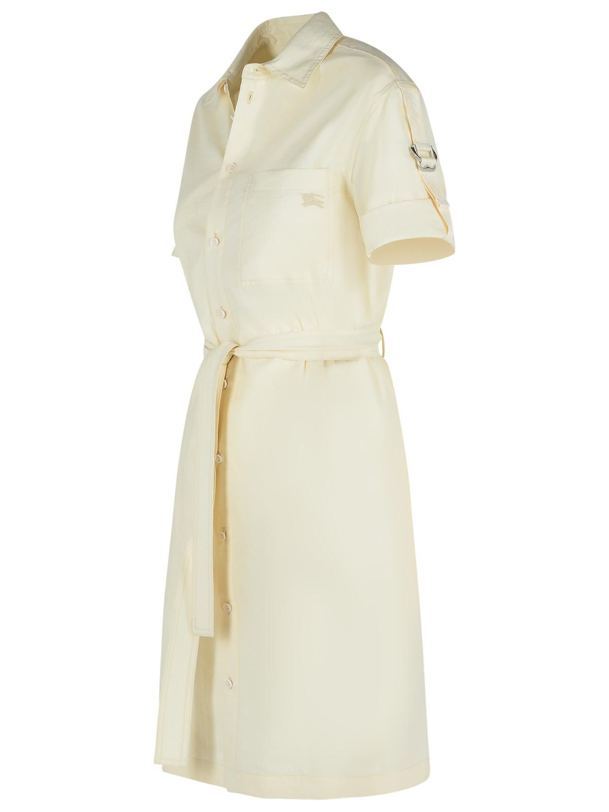 Burberry Silk Blend Dress Featuring Belted Waist In Cream