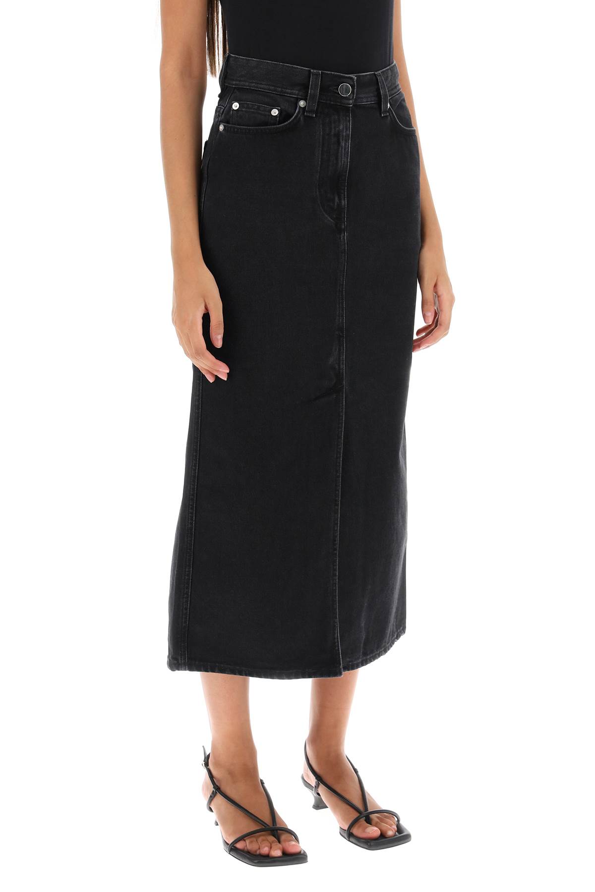 LOULOU STUDIO RONA MIDI SKIRT IN ORGANIC DENIM