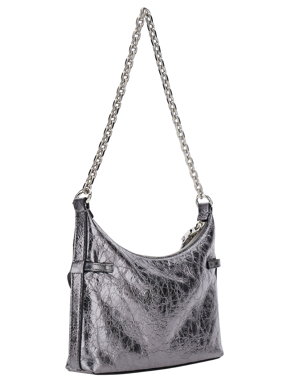 Shop Givenchy Voyou Party Mini Silver Shoulder Bag With Engraved Logo In Laminated Leather Woman In Metallic