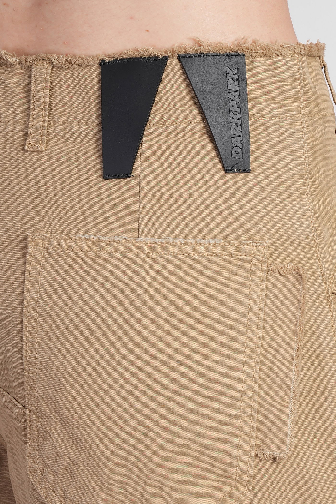 Darkpark Frayed Hem Cotton Rosalind Cargo Pants With Logo-buttons In Nude