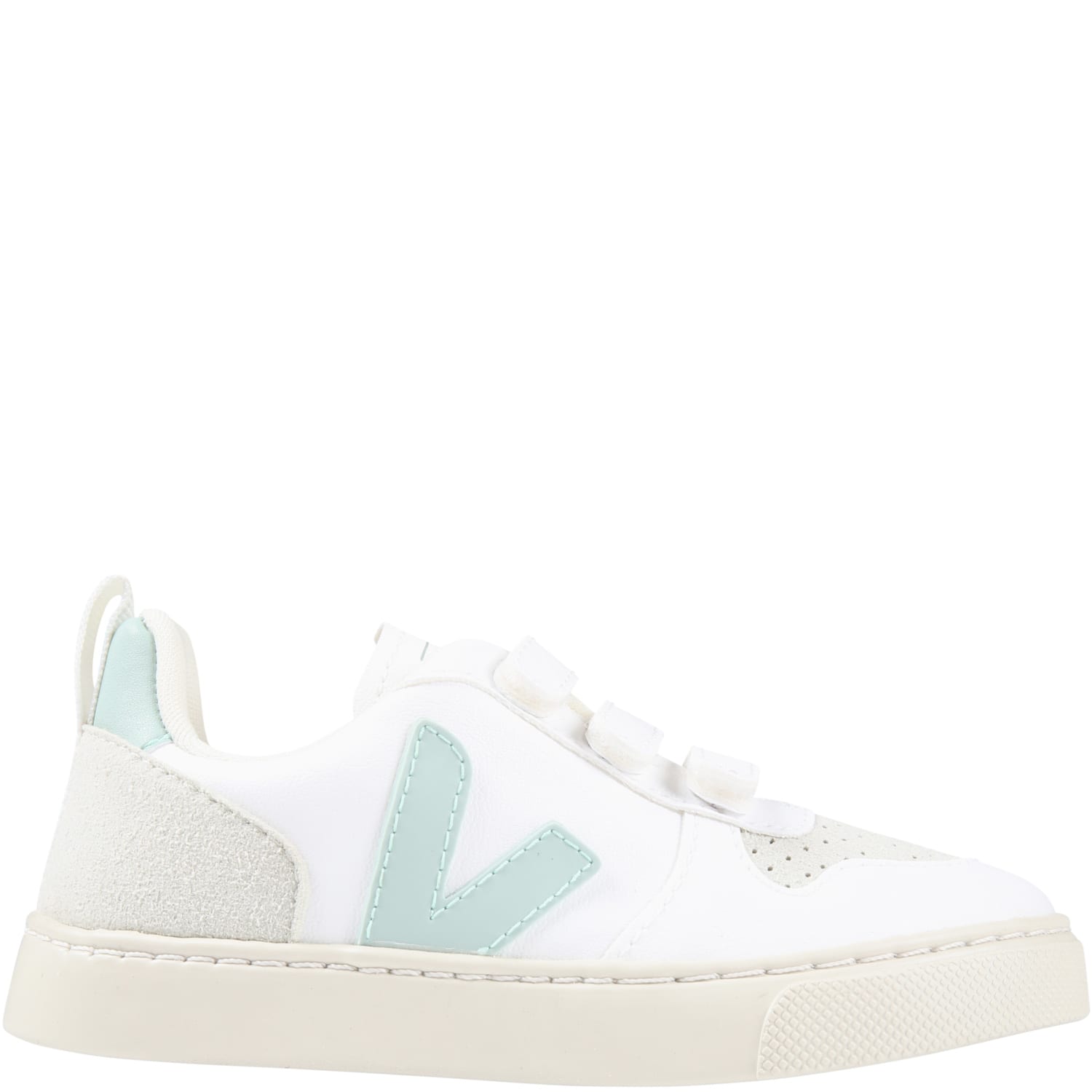 Veja White Sneakers For Kids With Aqua Green Details And Logo