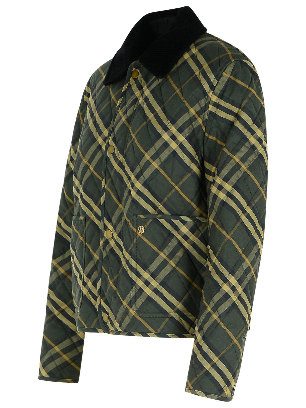 Shop Burberry Check Green Cotton Jacket