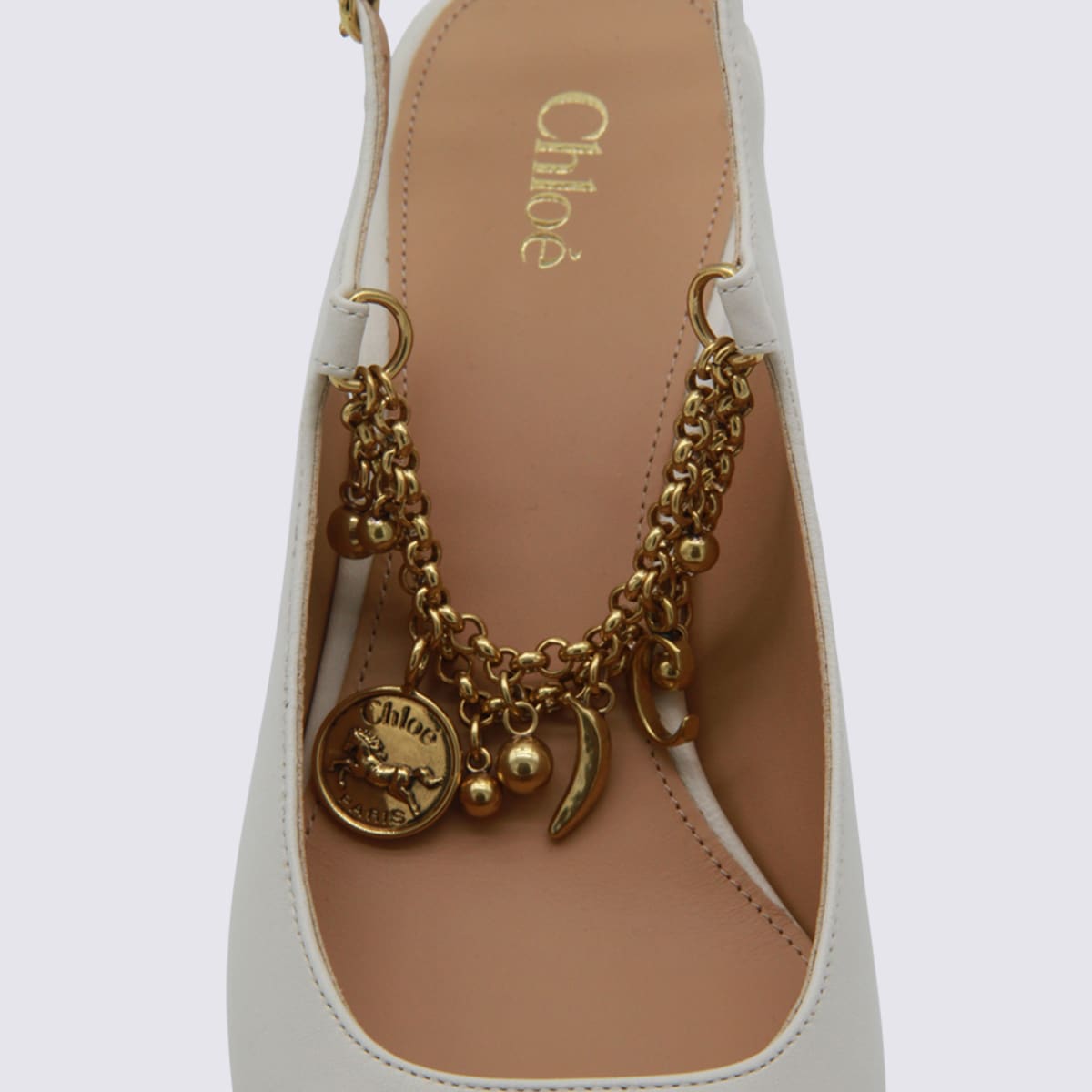 Chloé Chunky Heel Chain Square Toe Pumps In White