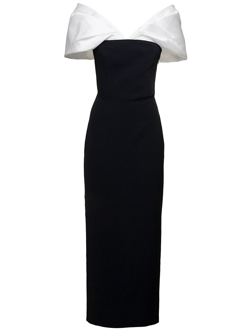 SOLACE LONDON DAKOTA MAXI BLACK DRESS WITH OFF-SHOULDER NECKLINE AND SATIN INSERTS IN POLYESTER WOMAN