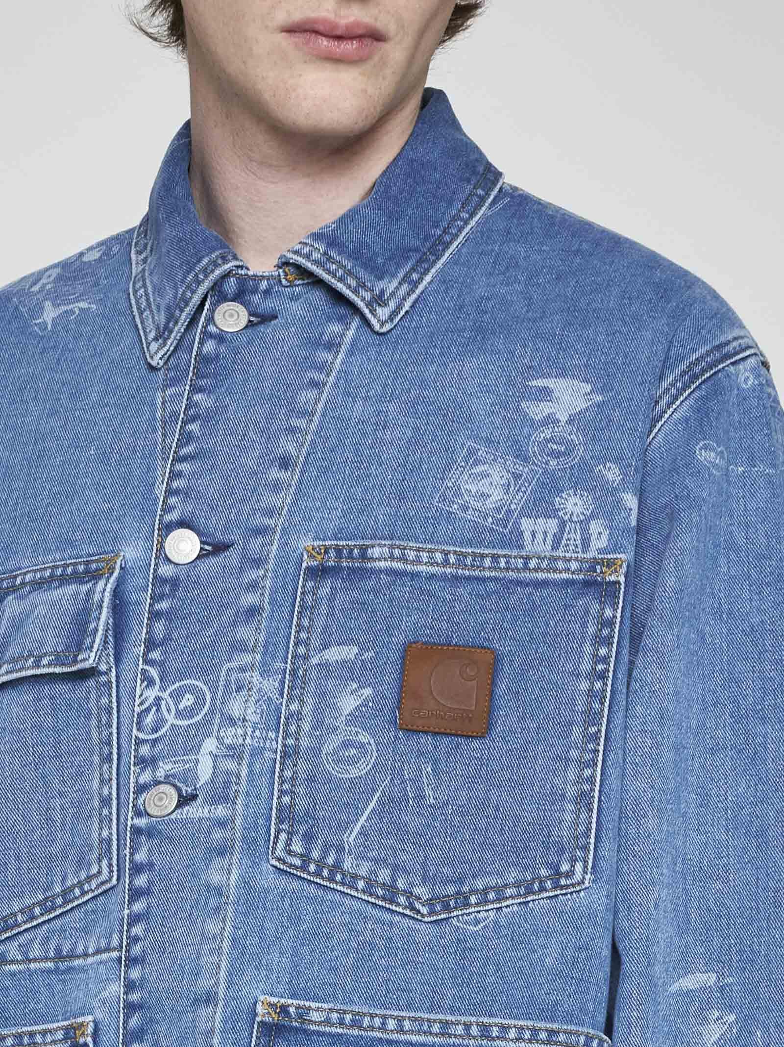 Shop Carhartt Stamp Denim Jacket In Blue Bleached