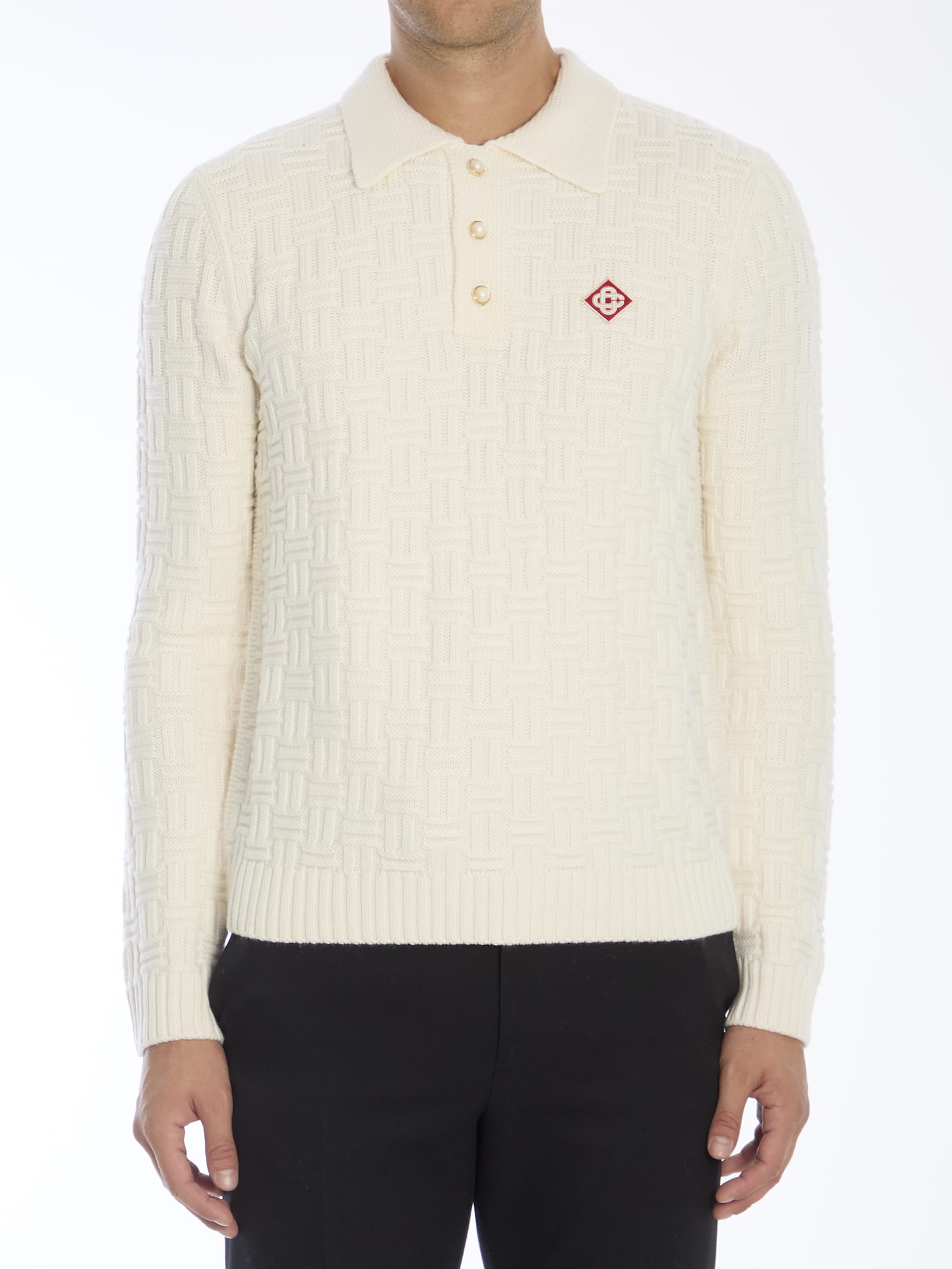 Shop Casablanca Column Stitch Polo In White