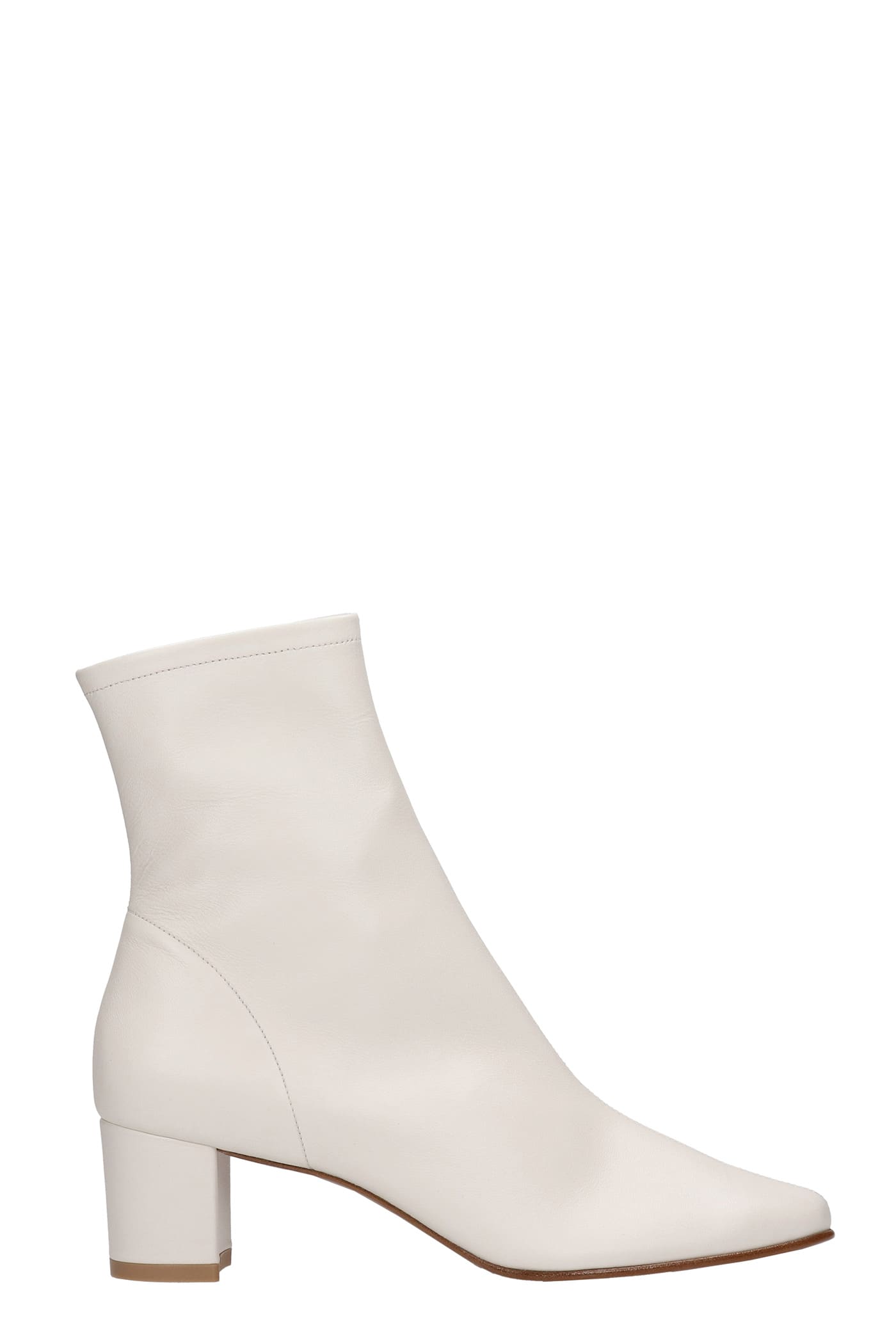 BY FAR Sofia Low Heels Ankle Boots In White Leather