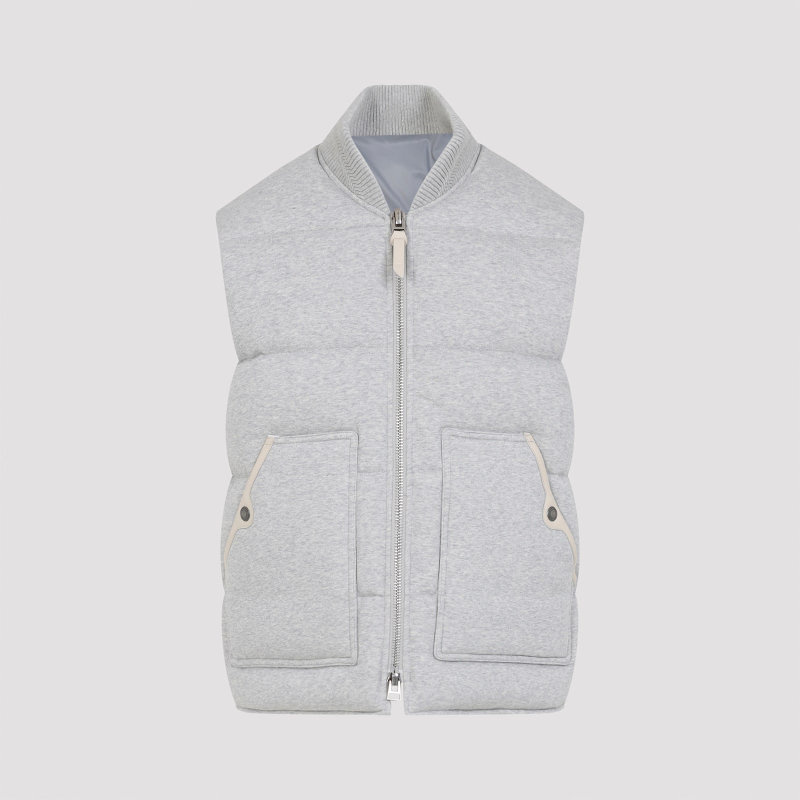 Tom Ford Quilted Ribbed Collar Side Pockets Jacket In Gray