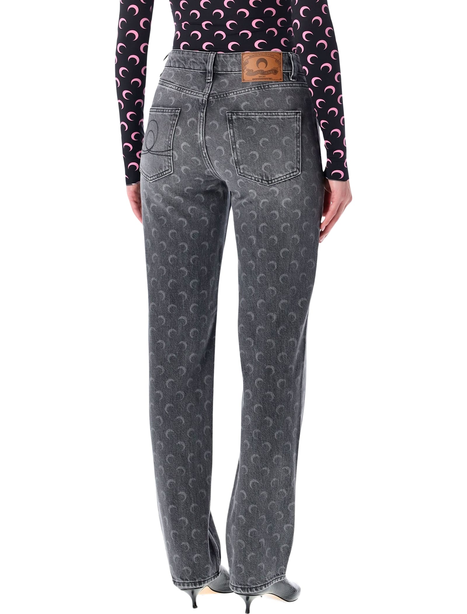 Marine Serre Moon Laser Grey Wash Straight Denim Jeans In Gray