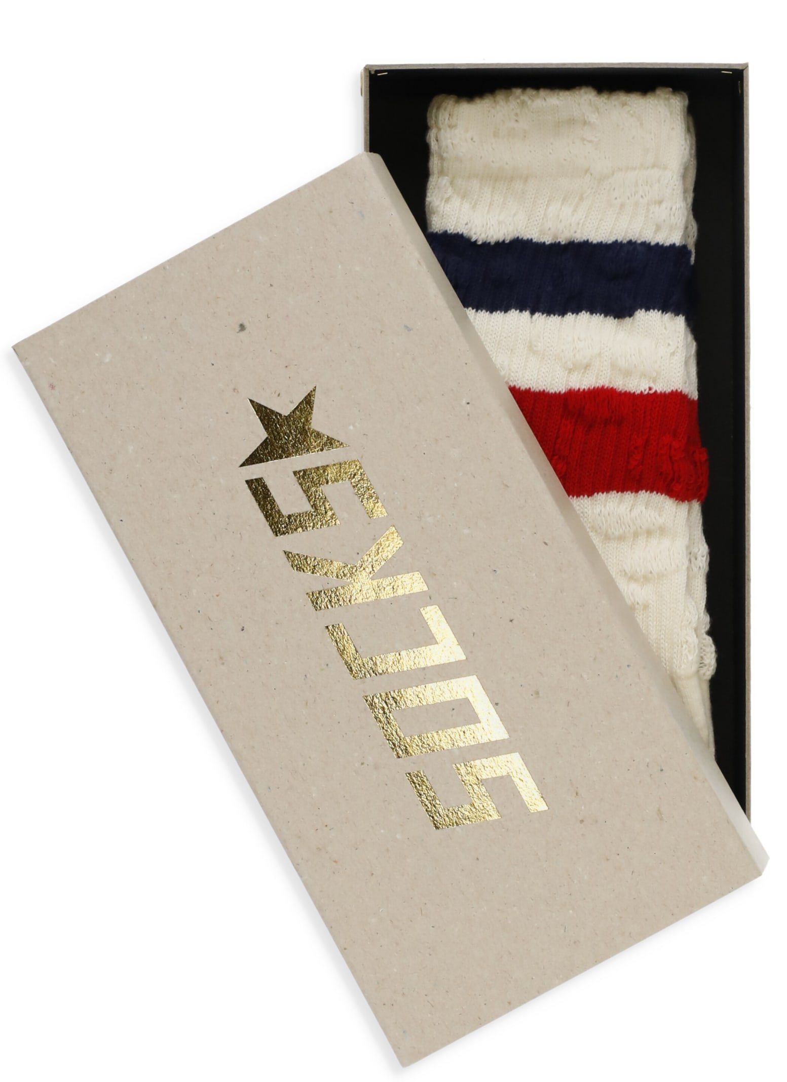 Shop Golden Goose Striped Detail Socks In Old White Red Navy Green Fluo