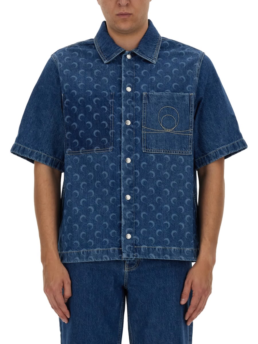 Shop Marine Serre Denim Shirt In Blue