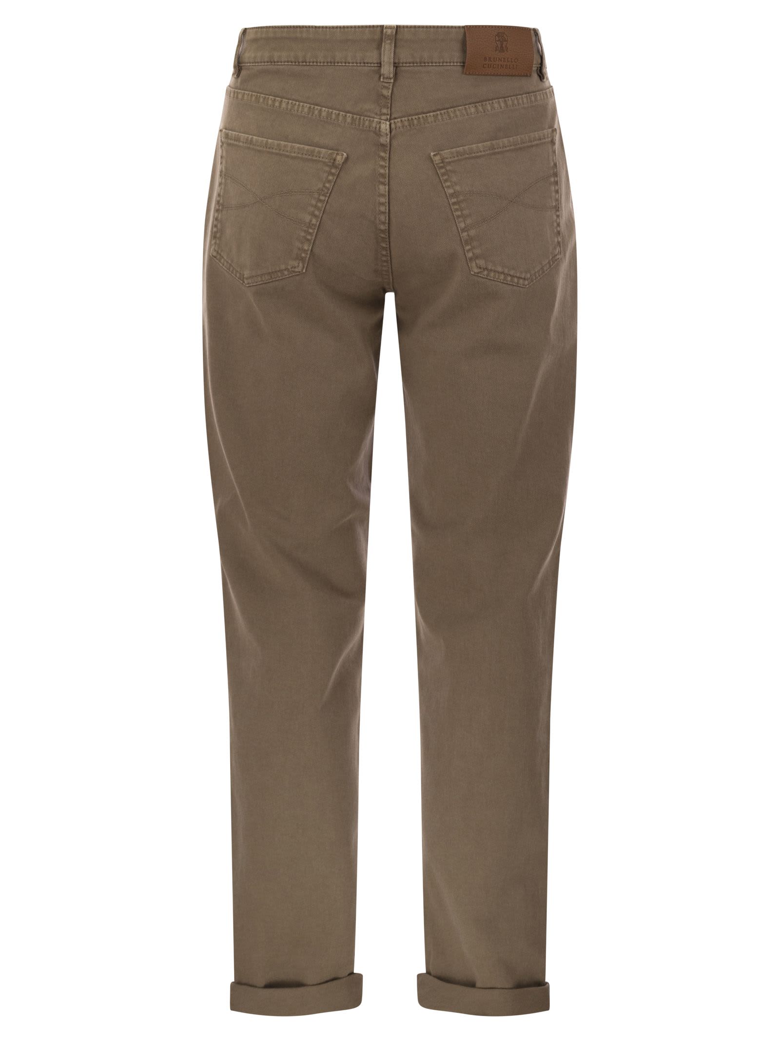 Shop Brunello Cucinelli Five-pocket Traditional Fit Trousers In Light Comfort-dyed Denim In Brown
