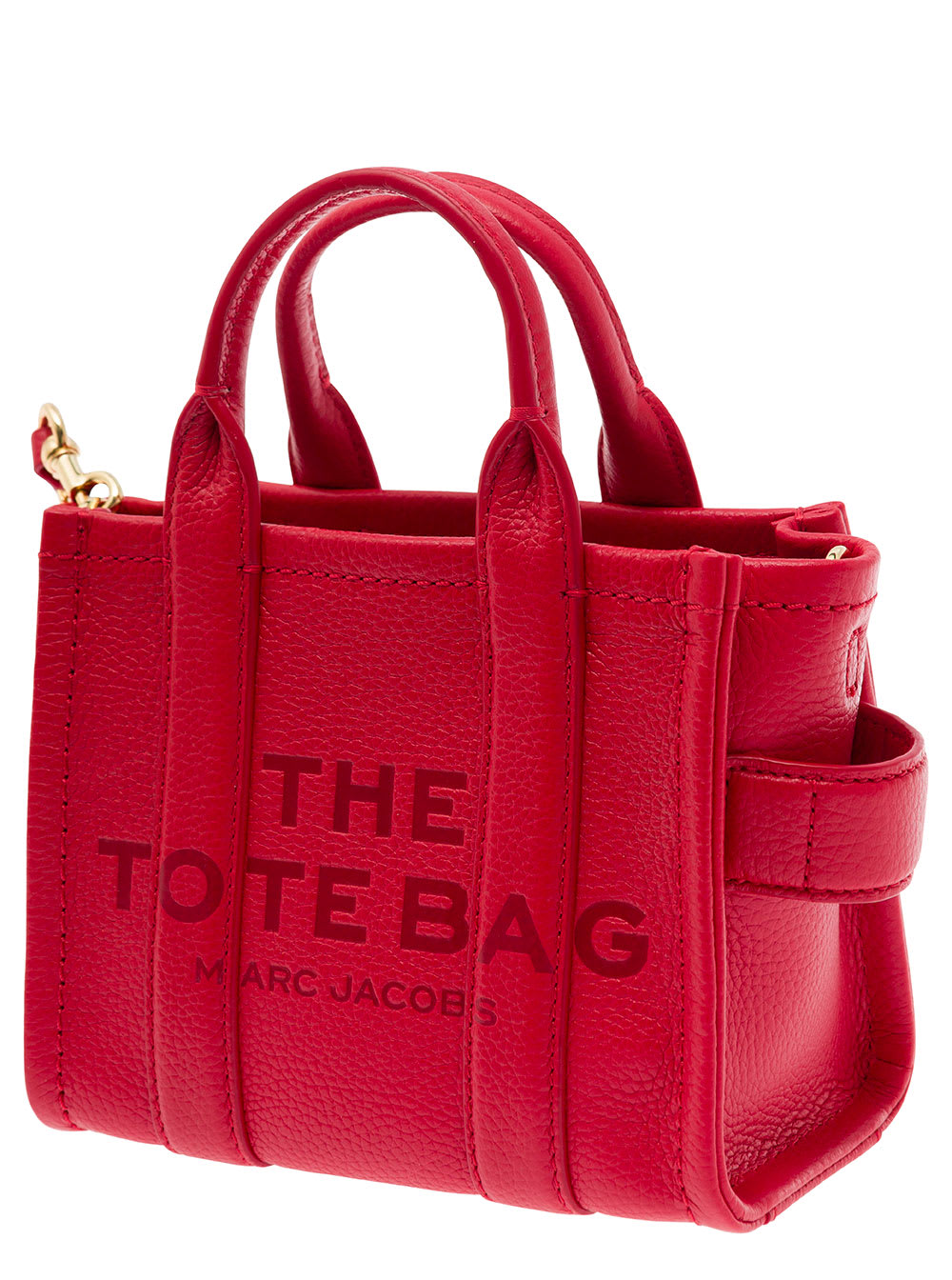 Shop Marc Jacobs The Micro Tote Bag Red Shoulder Bag With Logo In Grainy Leather Woman