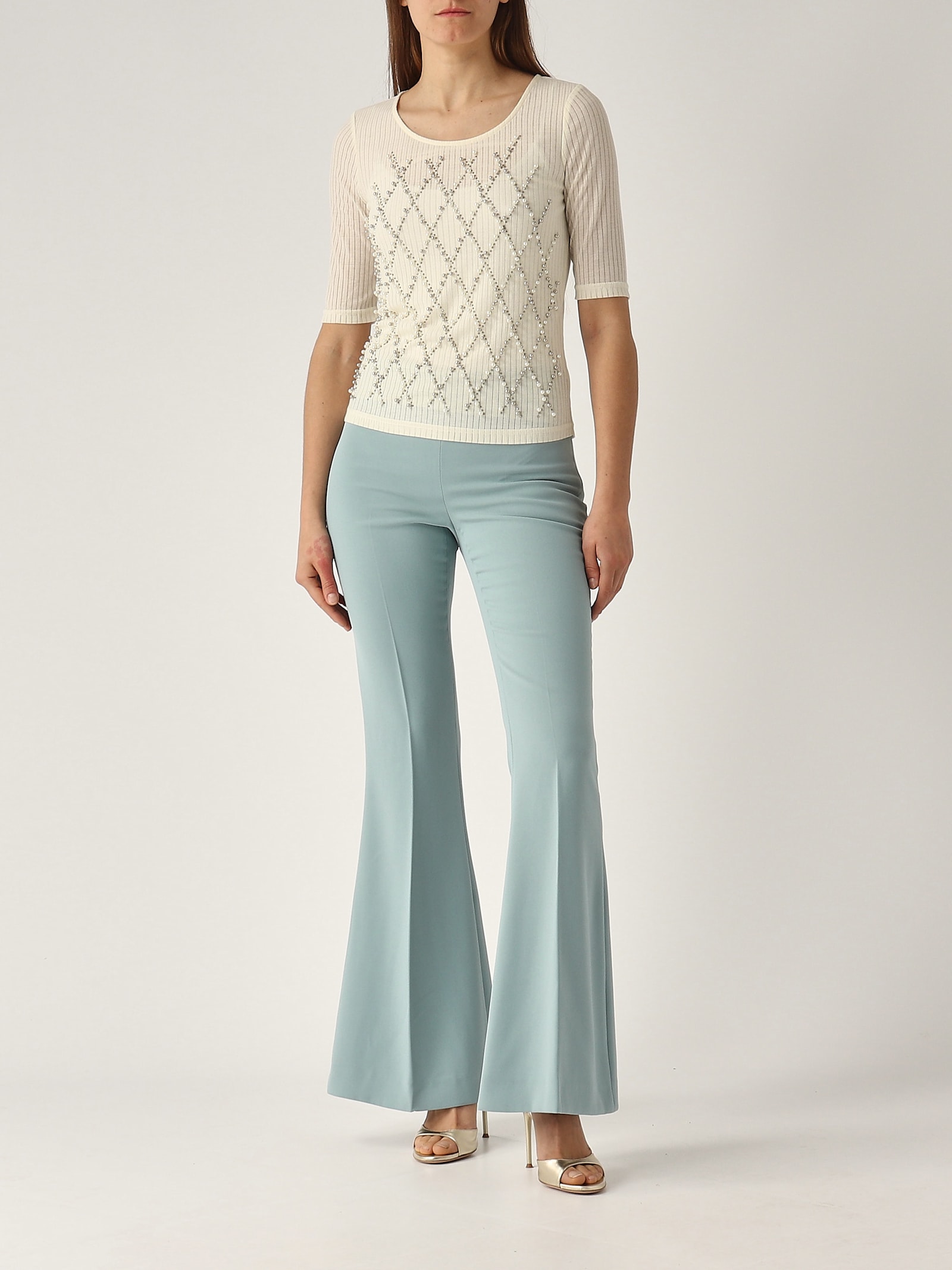 Twinset Pantalone Flare In Crepe Fluido Trousers In Carta Da Zucchero