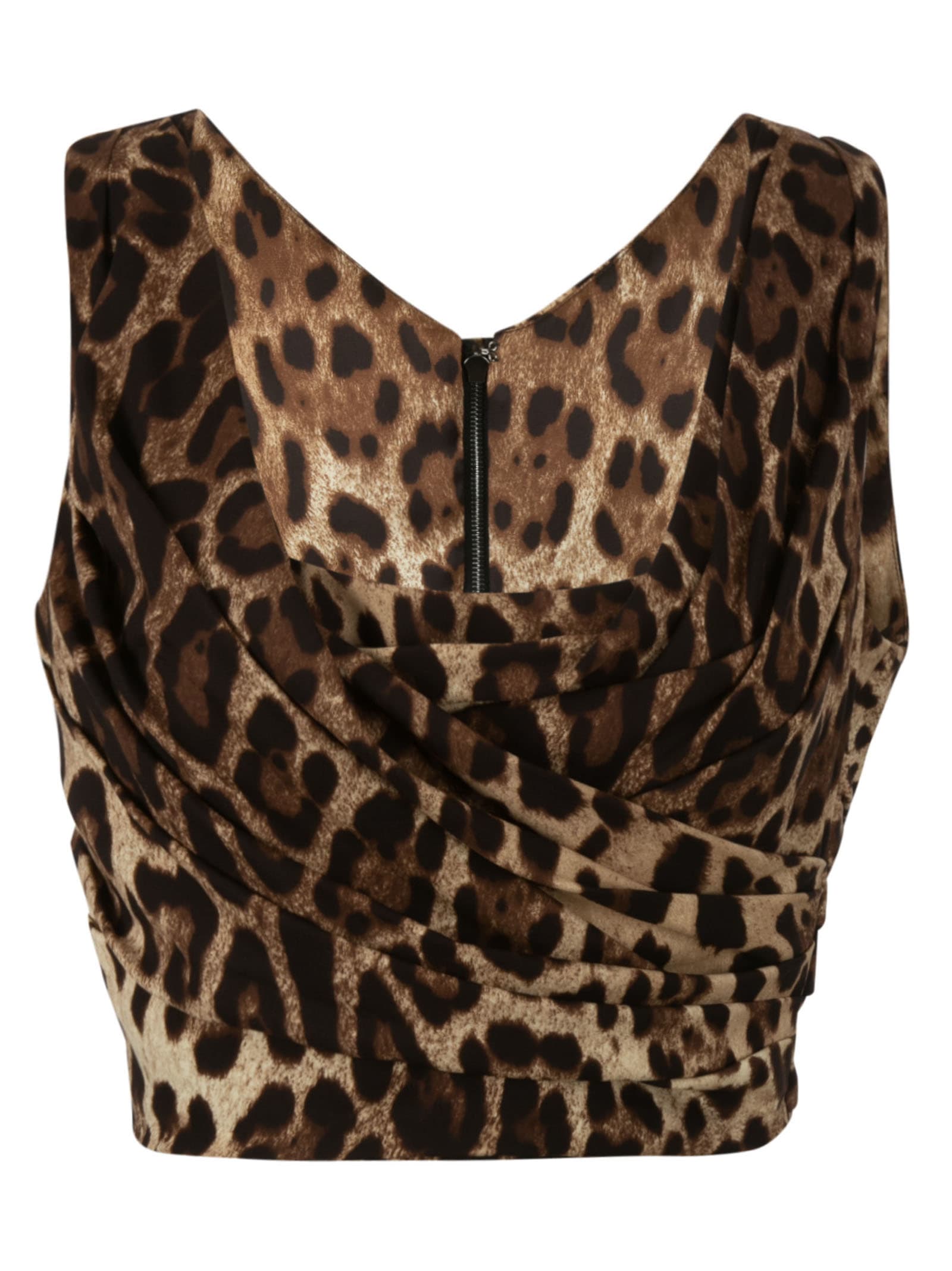 Dolce & Gabbana Square Neck Animalier Print Cropped Top