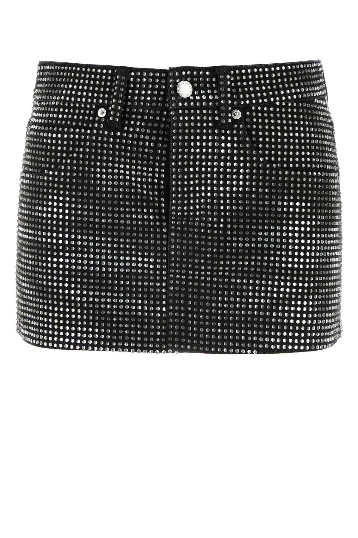 Shop Alexander Wang Embellished Denim Mini Skirt In Black