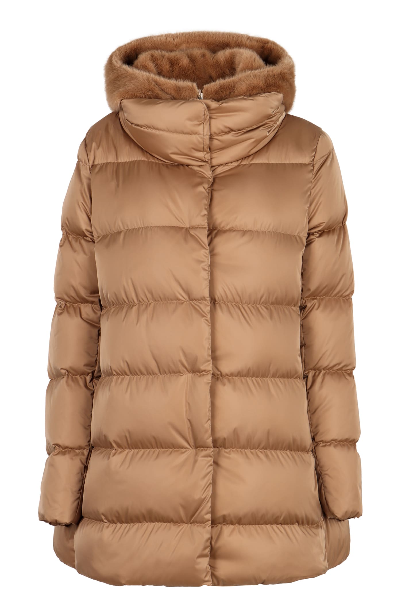 Herno Hooded Techno Fabric Down Jacket In Brown