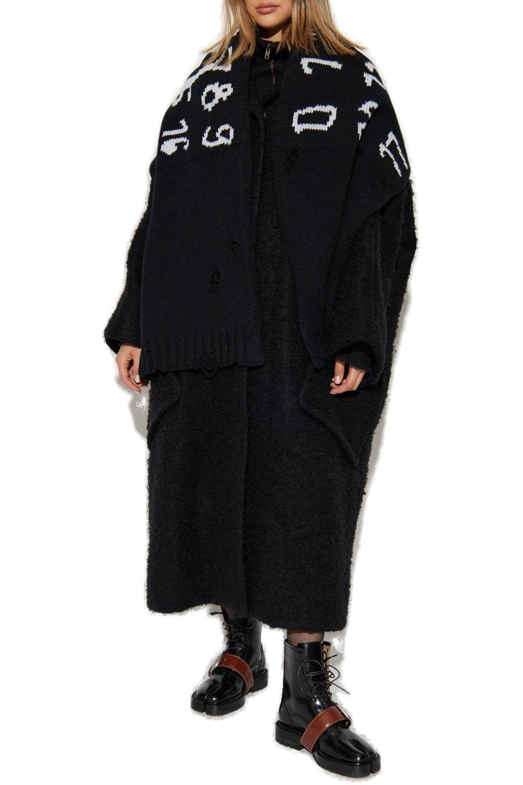 Shop Maison Margiela Bouclé Straight Hem Oversized Coat In Black