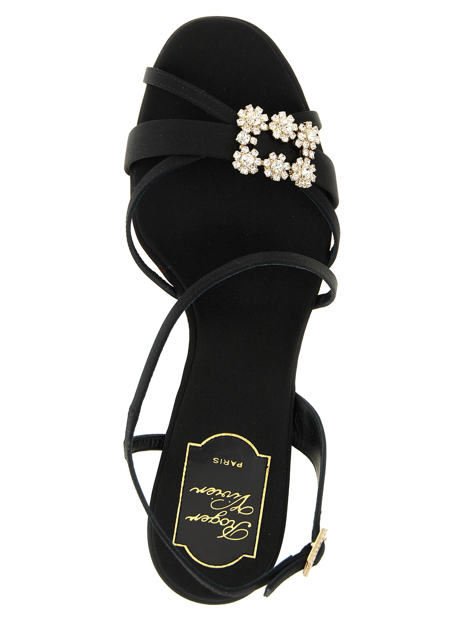 Roger Vivier Strass Sandals Slingback Straps Mini Flowers In Black