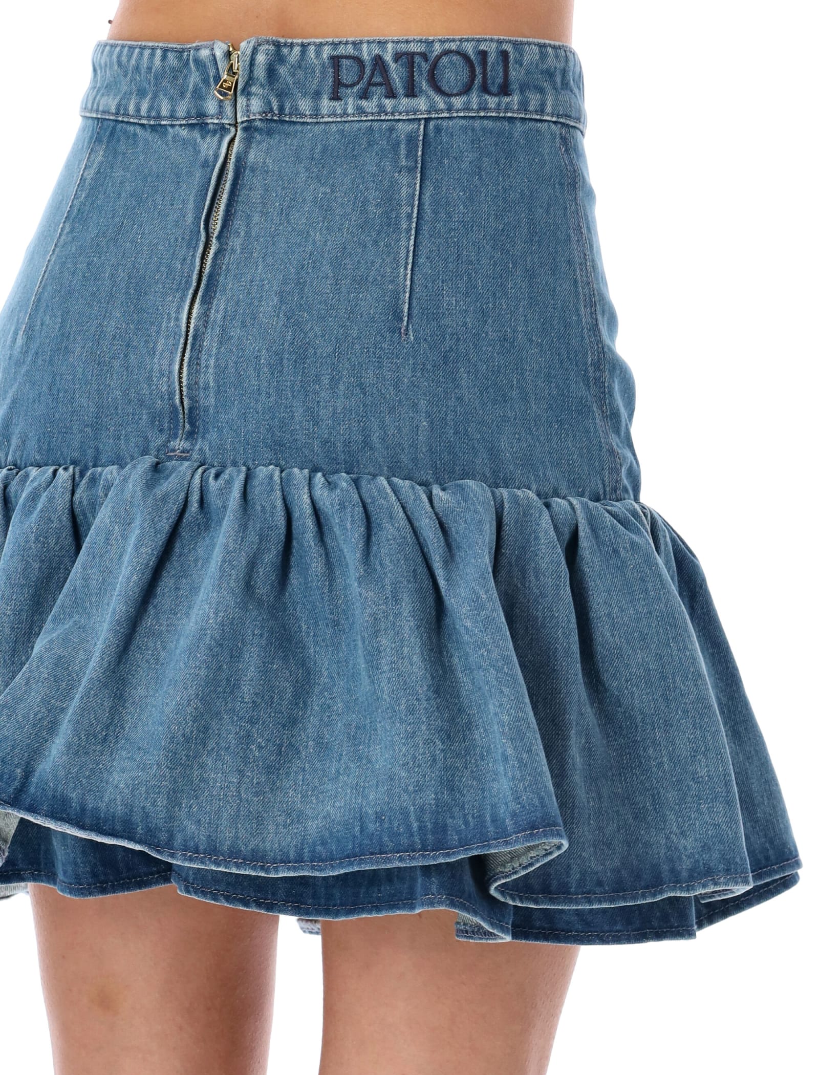 Shop Patou Ruffle Mini Skirt In Light Blue