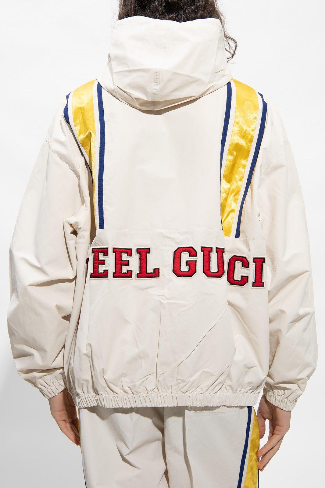 Shop Gucci Striped Detail Hooded Jacket In White